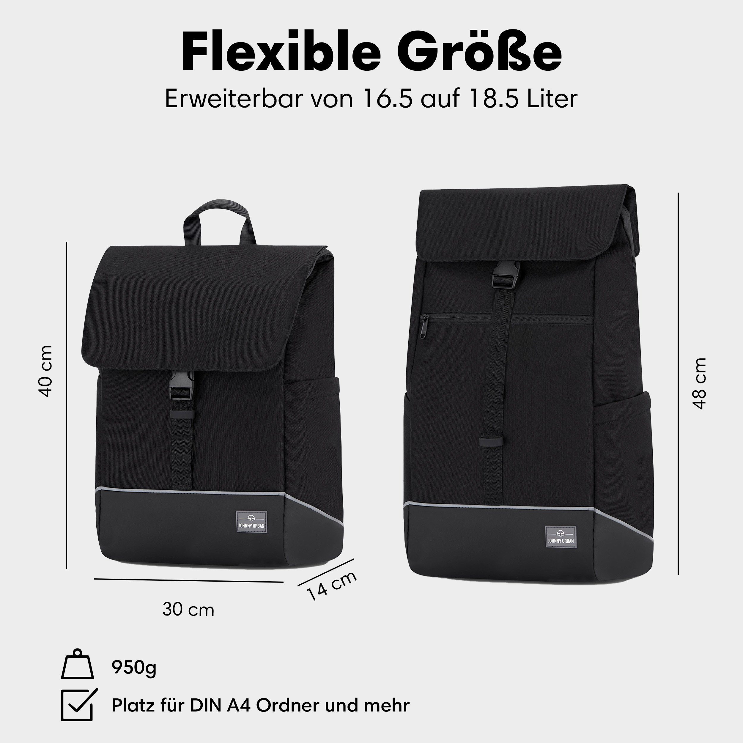 Johnny Urban Fahrradtasche MIKA BIKE, 2in1 Rucksack und Fahrradtasche Damen (1-tlg), Flexible Größe, Gepolstertes Laptopfach, Wasserabweisend