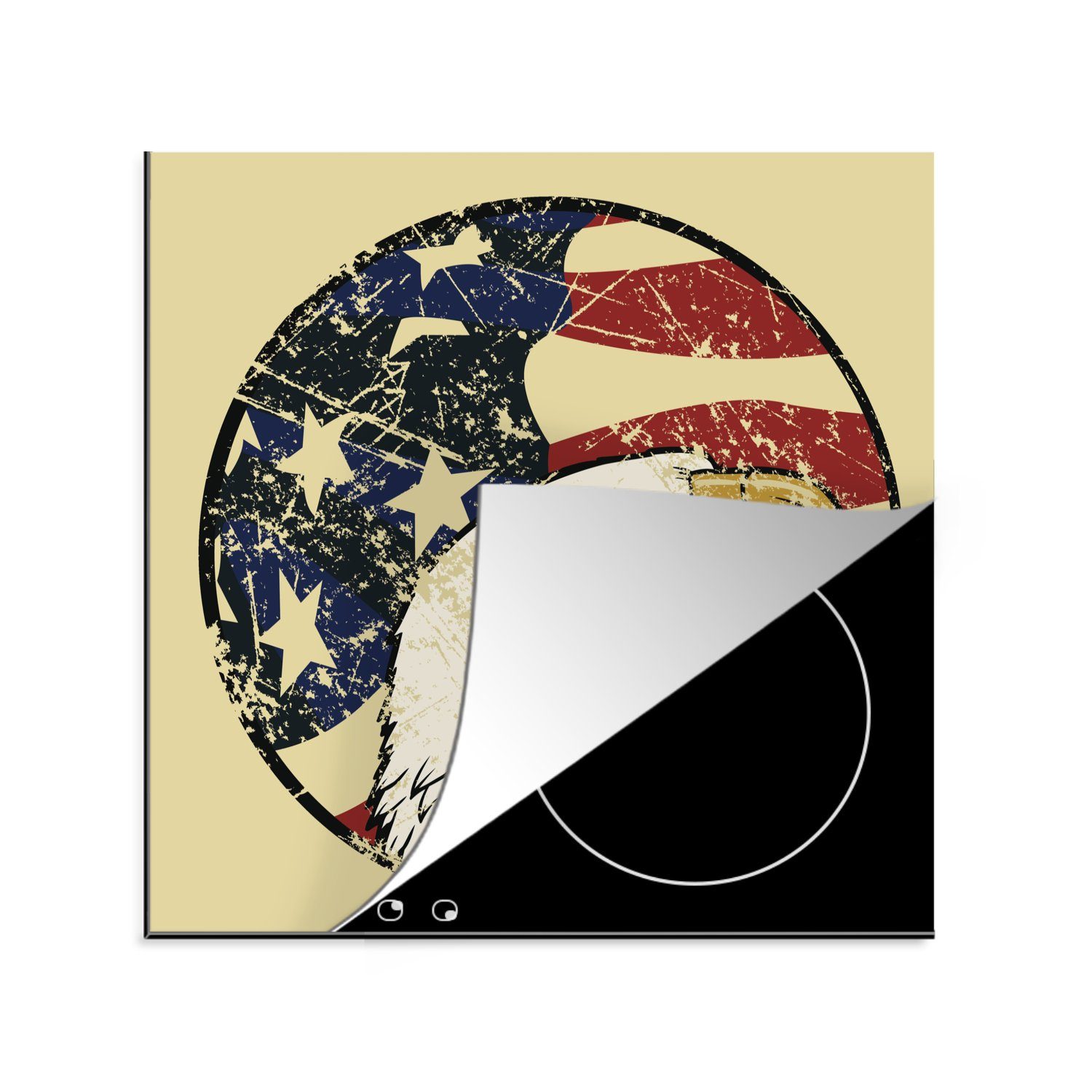 MuchoWow Herdblende-/Abdeckplatte Illustration des Kopfes eines amerikanischen Weißkopfseeadlers mit der, Vinyl, (1 tlg), 78x78 cm, Ceranfeldabdeckung, Arbeitsplatte für küche