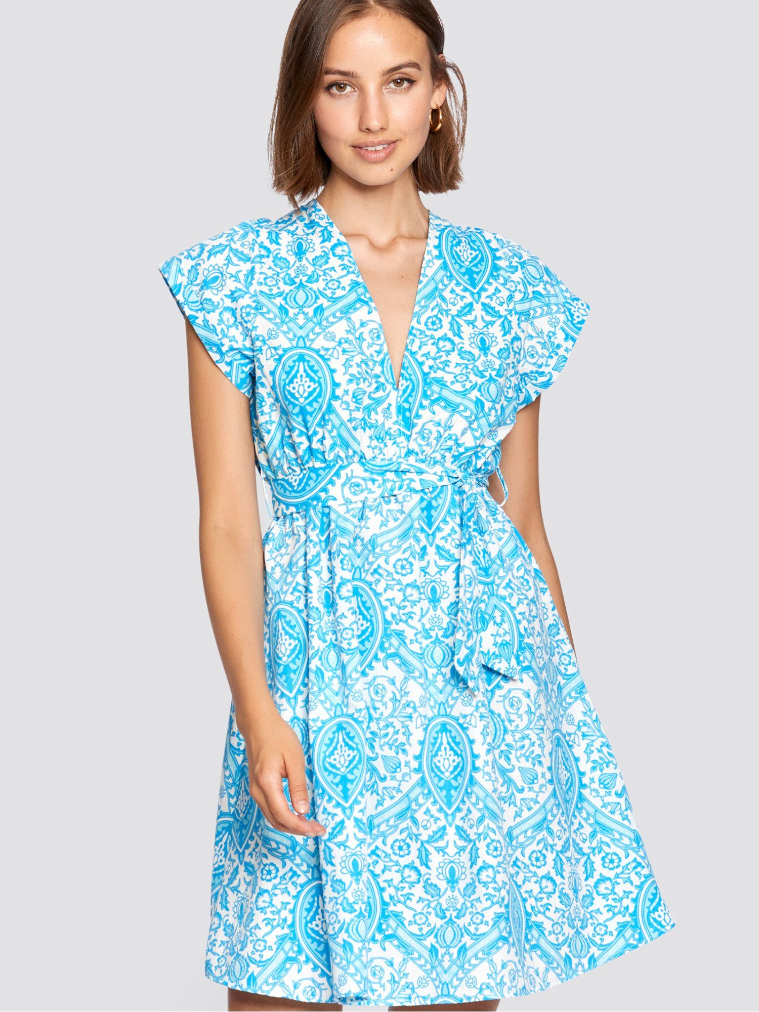 Freshlions Minikleid Gemustertes Kleid Sonstige, blau Taillentunnelzug