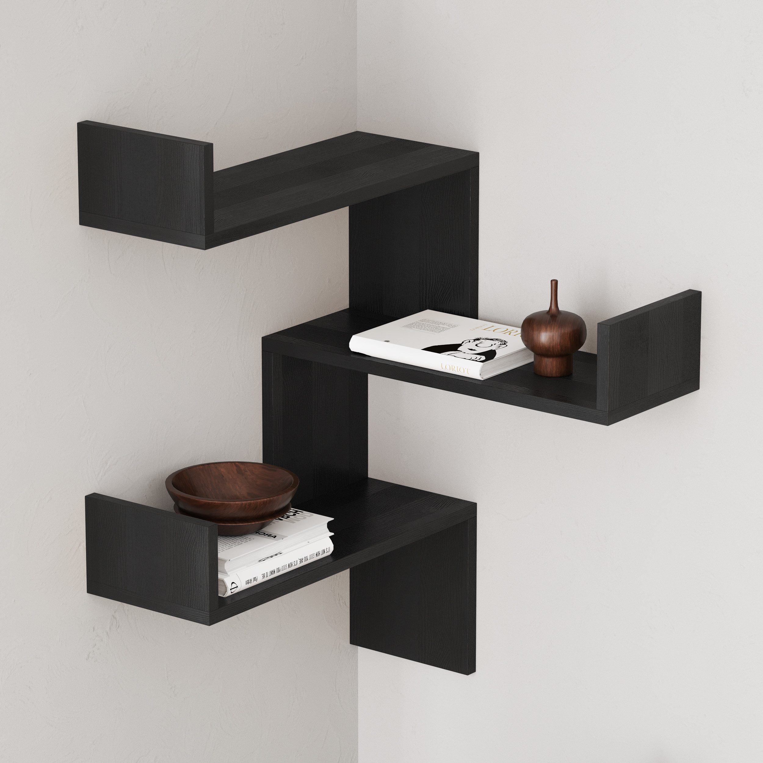 Decortie Bücherregal Luksa, Modernes Bücherregal,Eckwandregal,Vitrine, 60 x 22 x 90 cm