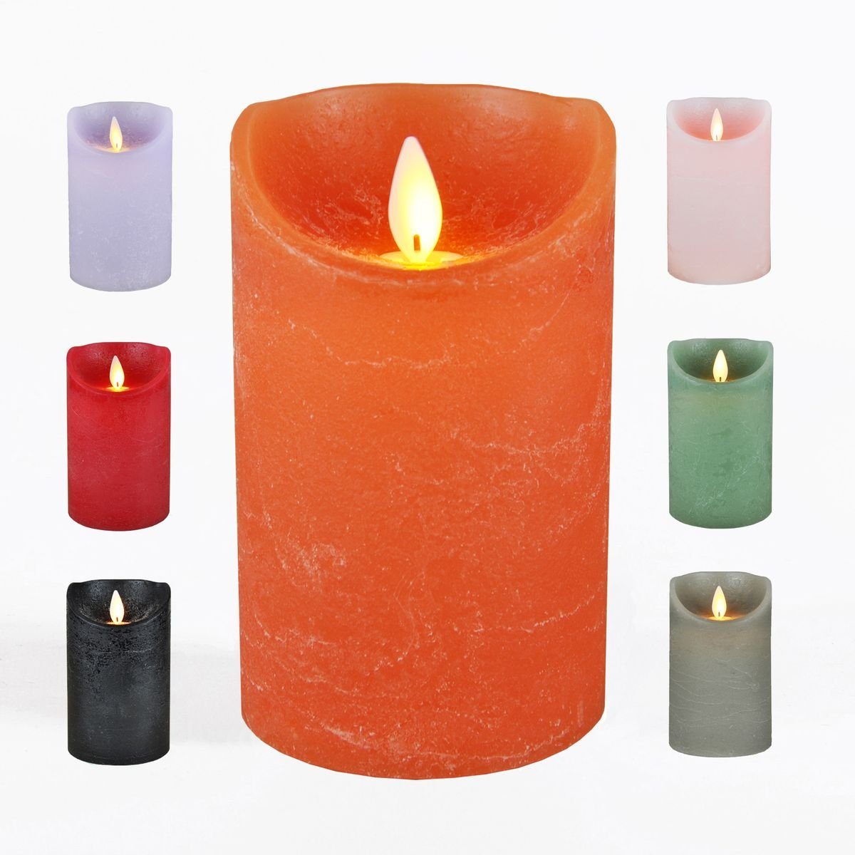 JACK LED-Kerze LED Echtwachskerze Kerze 10 / 12,5 / 15 cm Timer Ø 7,5cm Wachskerze (1-tlg), große Farb- und Größenauswahl, Echtwachskerzen mit Timerfunktion Orange