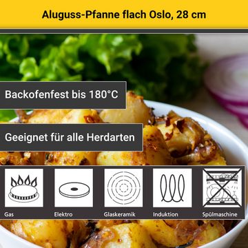 Krüger Bratpfanne Aluguss Pfanne flach OSLO, Aluminiumguss (1-tlg), für Induktions-Kochfelder geeignet
