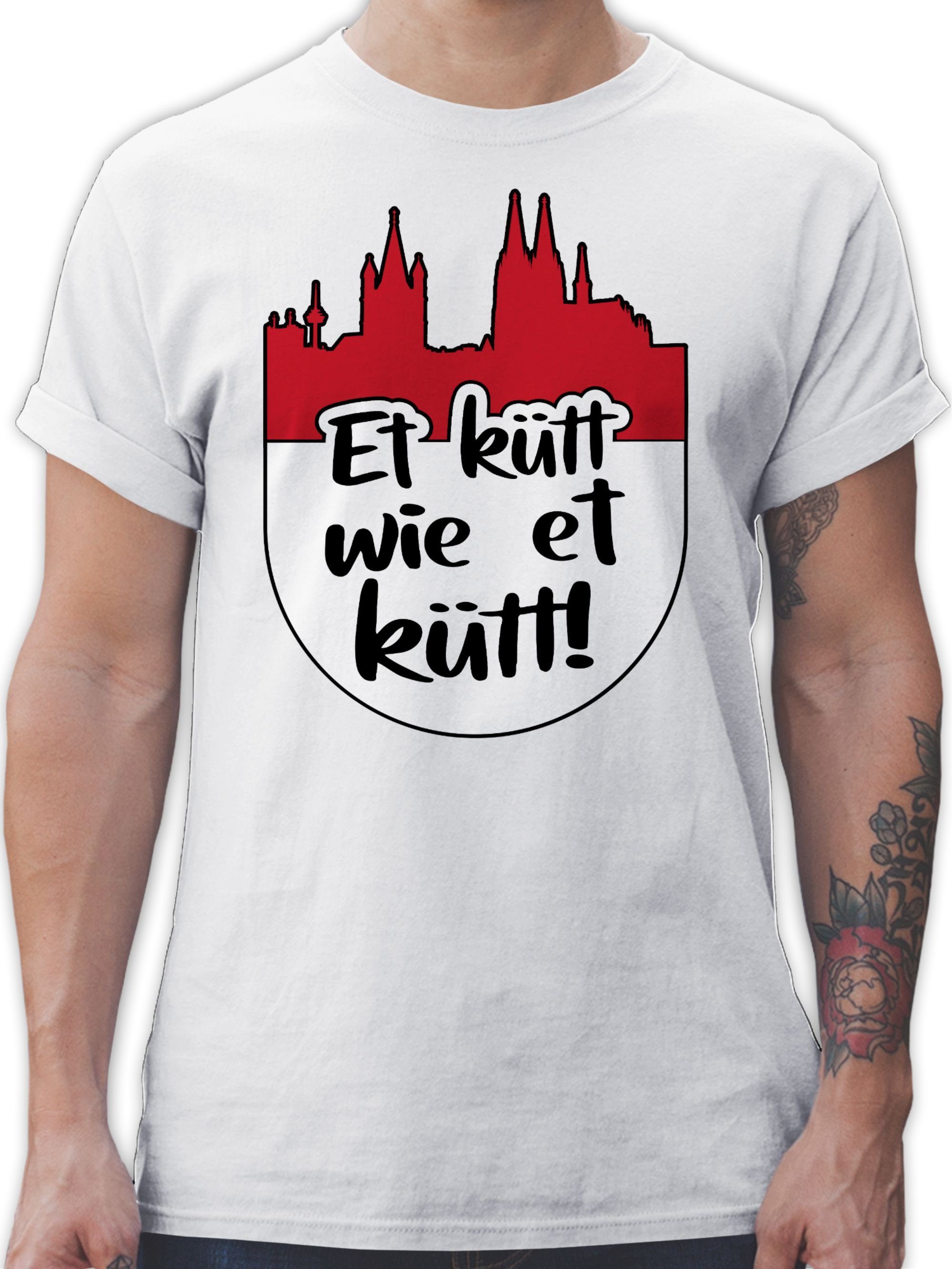 Shirtracer T-Shirt Et kütt wie et kütt! rot weiß - Kölsch Grundgesetz Köln  Echte Kölner - Karneval Outfit - Herren Premium T-Shirt sprüche tshirt  herren weiss - rot weiß karneval - köln t-shirt