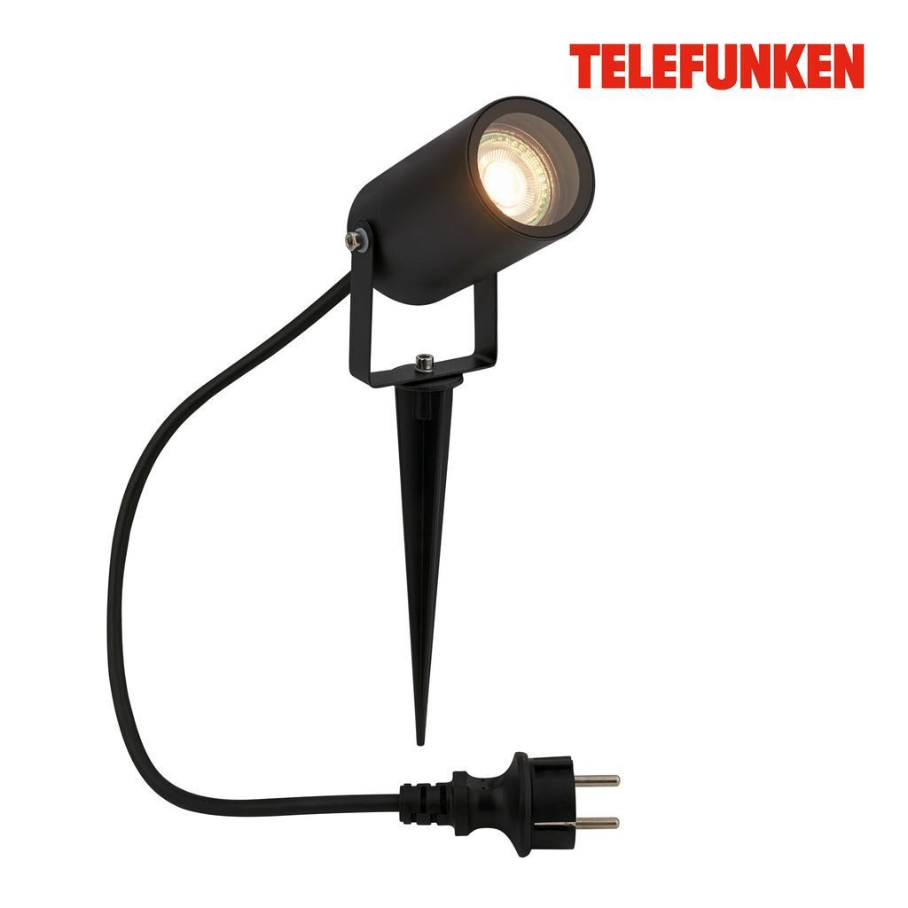 Telefunken Gartenstrahler 322405TF, ohne Leuchtmittel, 2700K - Extra-Warmweiß, LED Strahler Außen 33x6x7,5 cm Schwarz max.7W GU10 Wegleuchte Beet