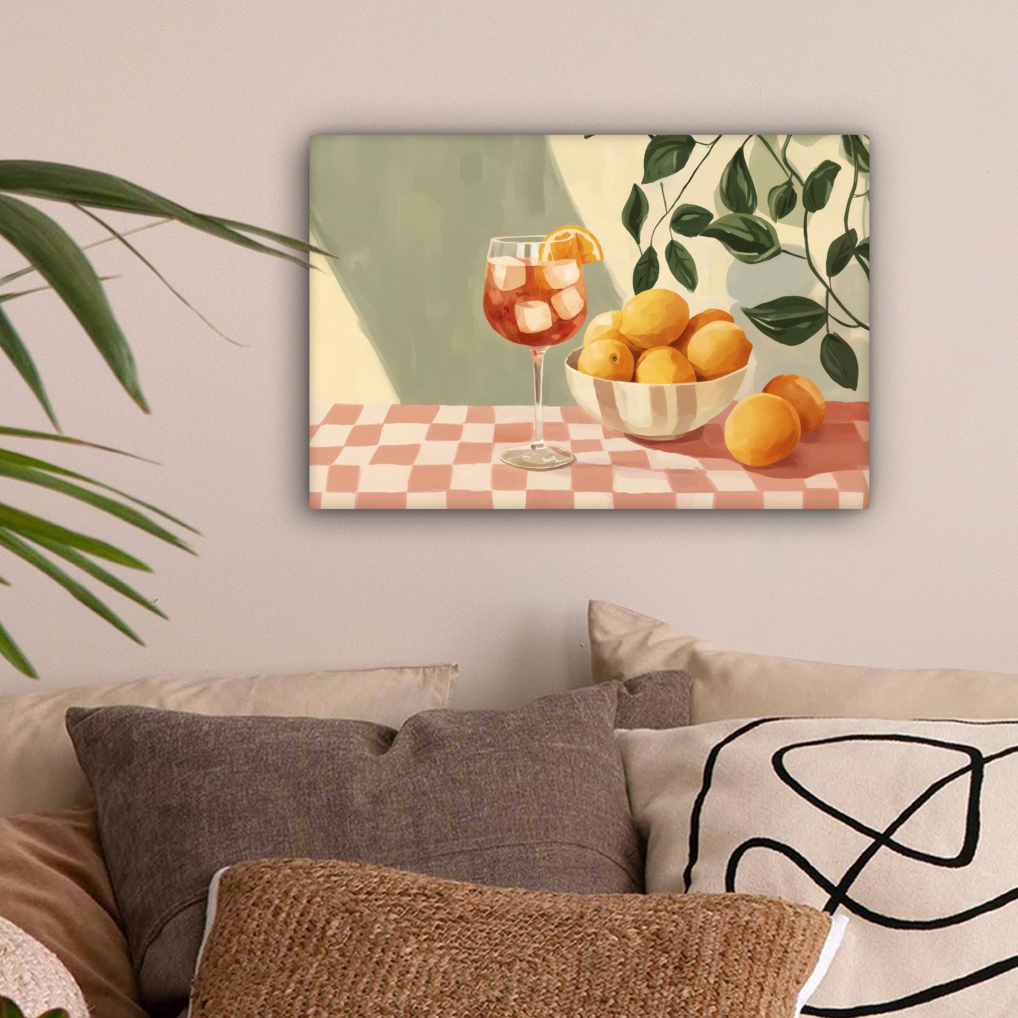 OneMillionCanvasses® Leinwandbild Zitronen - Glas - Tischtuch - Blockiert, günstig online kaufen