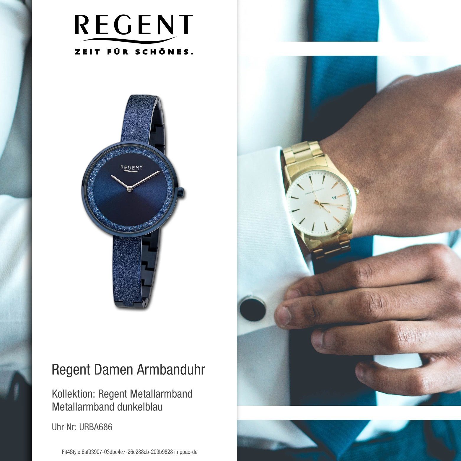 (ca. Damen Damen 34mm), Armbanduhr Armbanduhr Analog, Regent Quarzuhr extra rund, Metallarmband Regent groß