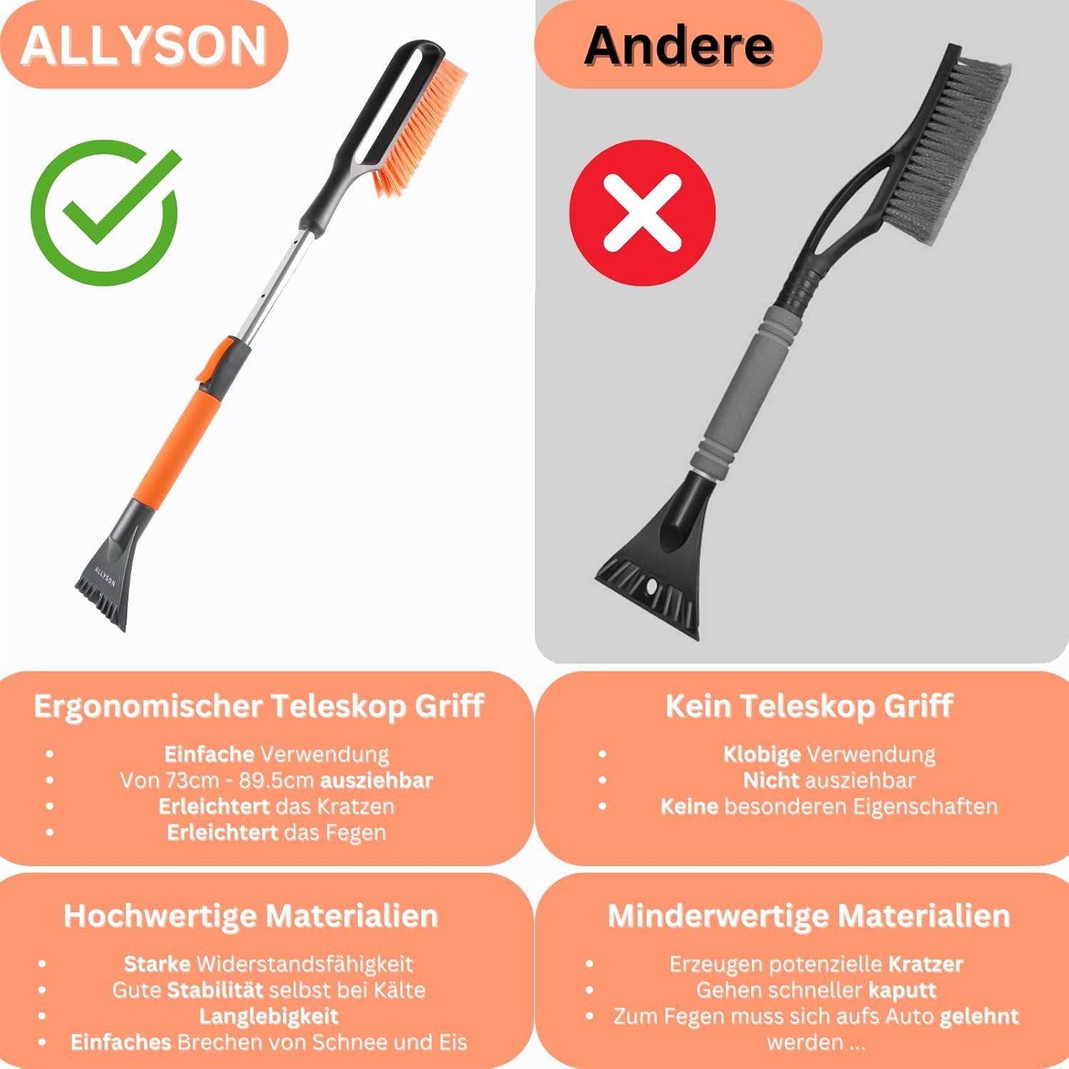 Allyson Telescopic Ice Scraper with Snow Brush, Ergonomic Telescopic Ice Scraper for Cars, Extendable, Telescopic Pole