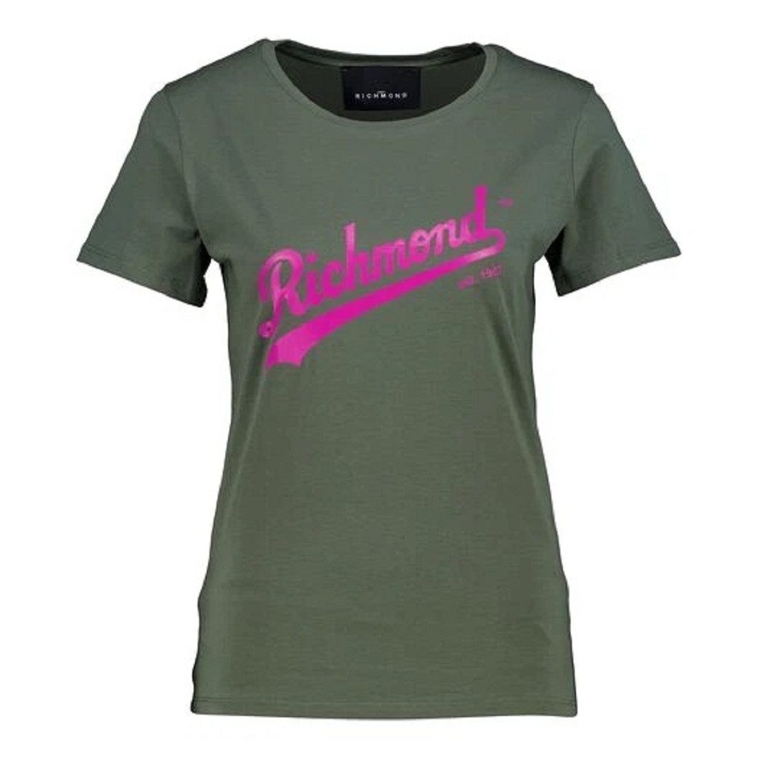 John Richmond Print-Shirt John Richmond T-Shirt, John Richmond Damen Rundhals T- Shirts, Khaki aus Baumwolle, Rundhalsausschnitt