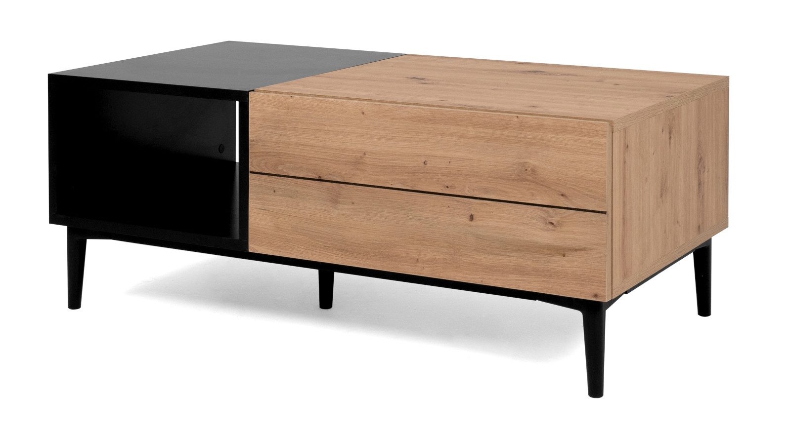 Furn.Design Couchtisch Liam (Wohnzimmer Tisch in Eiche Artisan und schwarz, 100 x 55 cm), mit Schublade