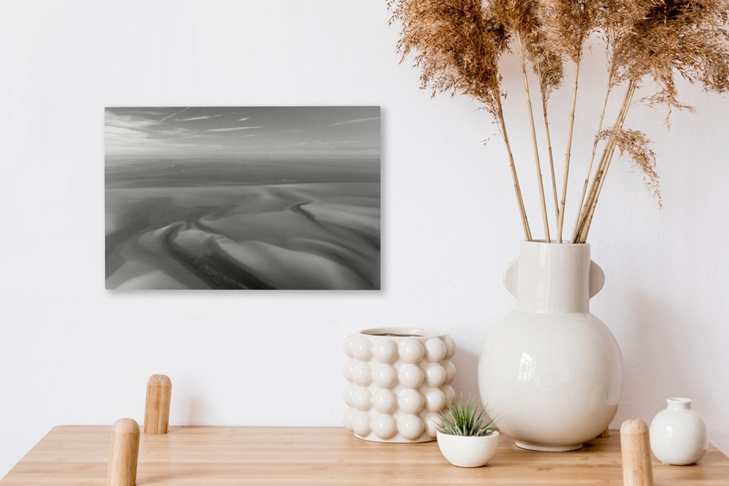 OneMillionCanvasses® Leinwandbild Leinwandbilder, - Wanddeko, (1 Aufhängefertig, Luftaufnahme cm des St), 30x20 Wattenmeeres schwarz-weiß, bunt Wandbild