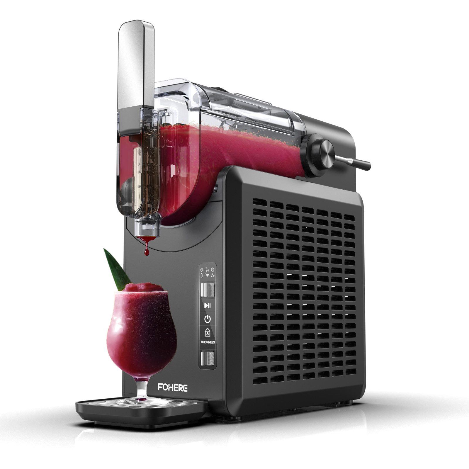 FOHERE Slush-Eismaschine 5-in-1 Slush-Eismaschine für gefrorene Getränke, 2 l, mit ‌Selbstreinigungsmodus‌ und ‌Kindersicherung‌