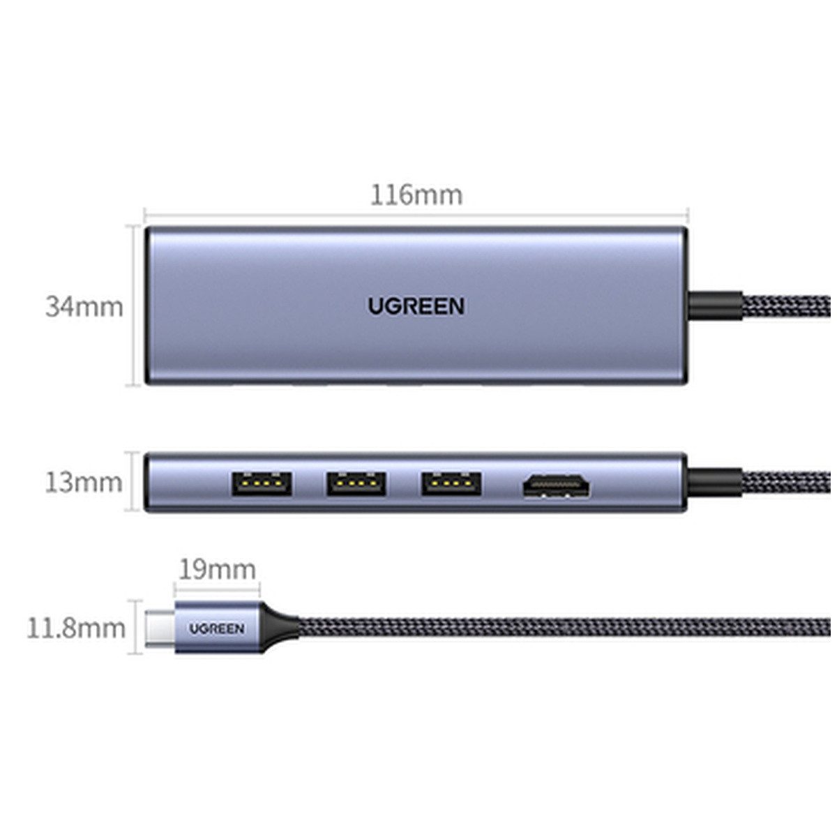 UGREEN HUB Ugreen CM511.2m0956A 6in1 USB-C HDMI 3x USB-A 3.0SD TF USB-Adapter