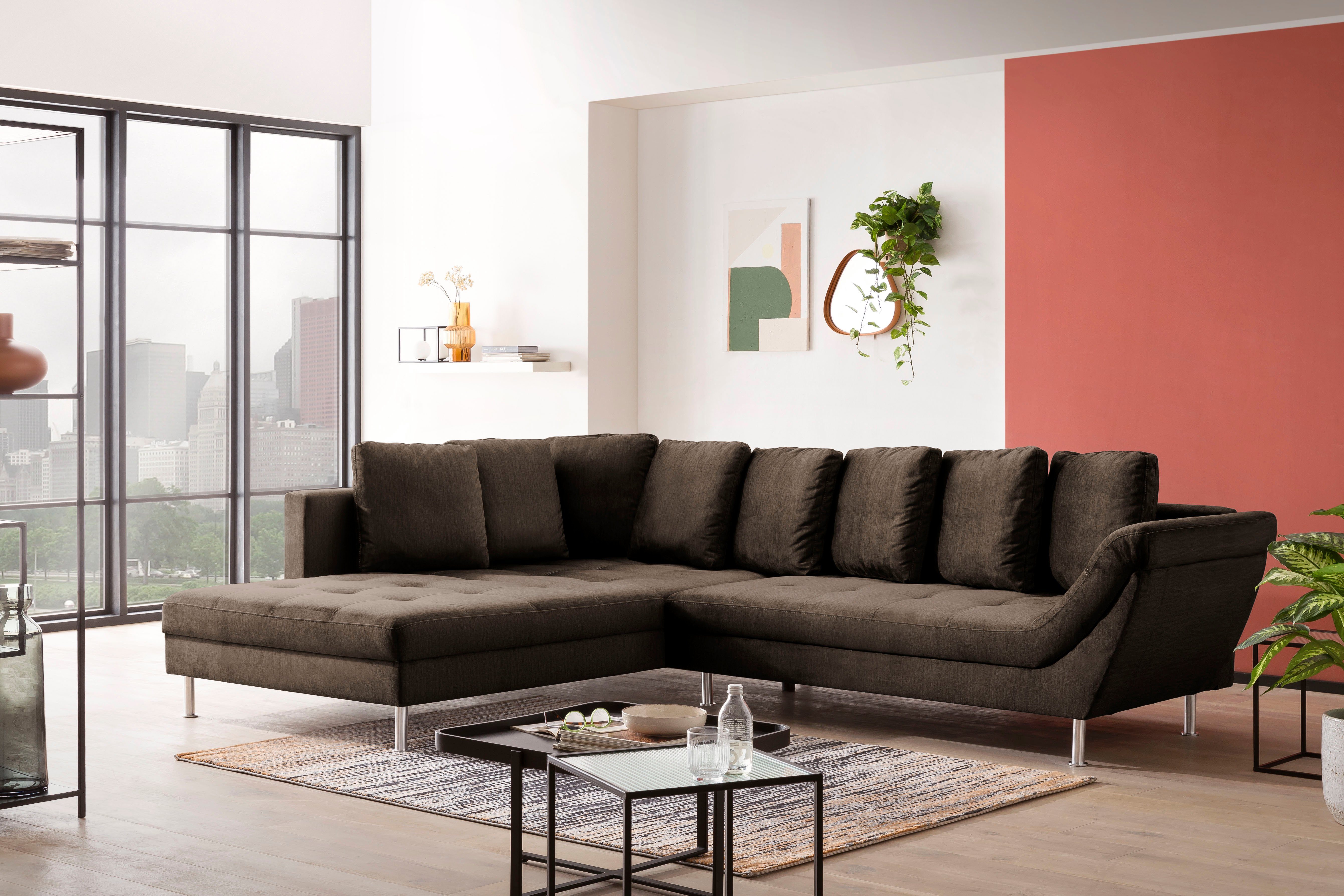 Ecksofa Laconi, extravagantes Designsofa mit tollem Sitzkomfort, L-Form