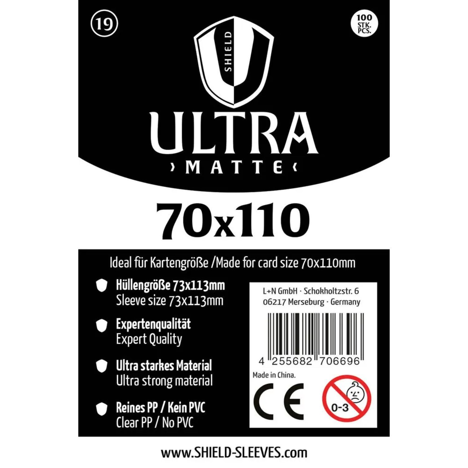 SHIELD Spiel Shield Ultra Matte 19 - 100 Super Sleeves für Kartengröße 70x110 mm