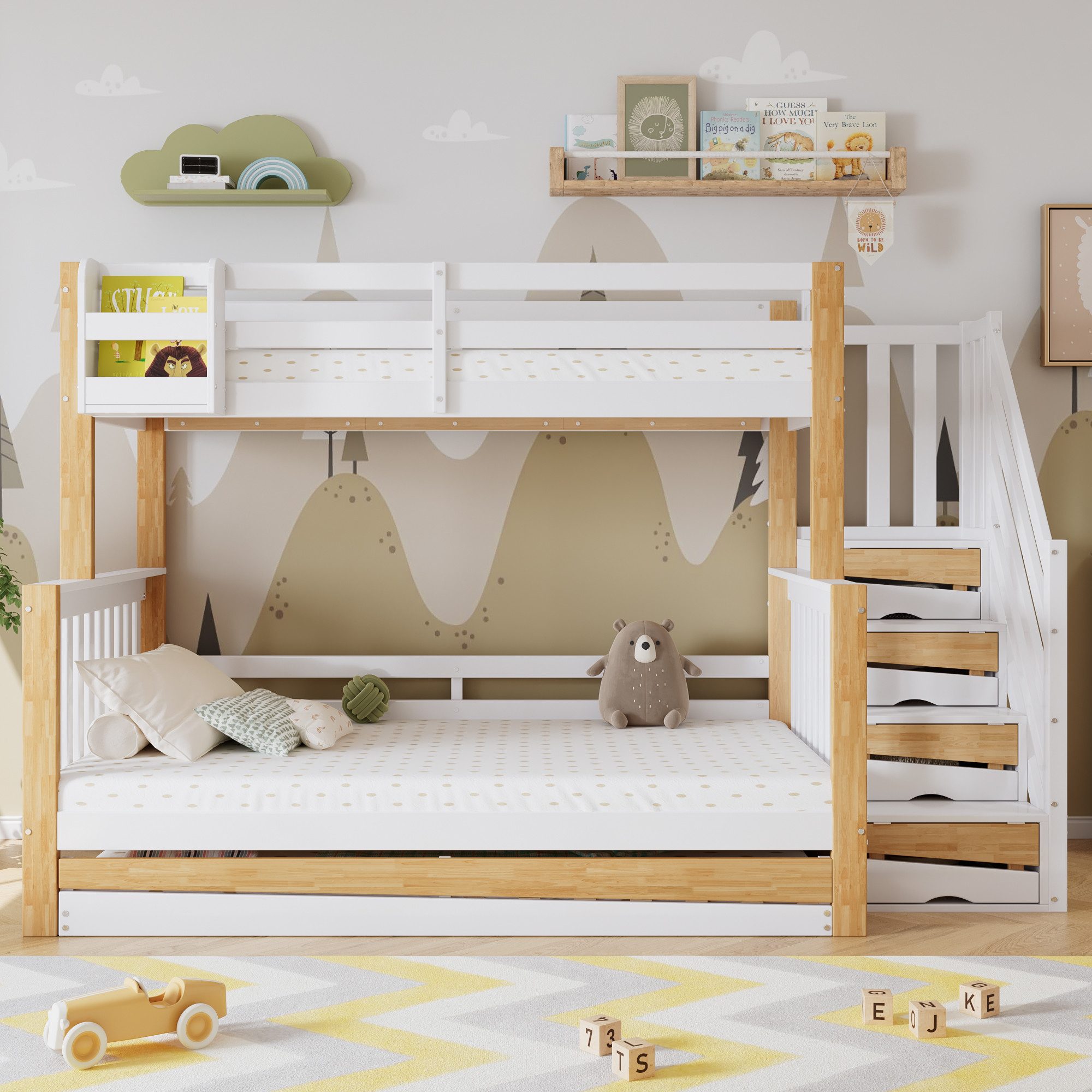 Flieks Etagenbett, Kinderbett 90x200cm+120x200cm mit Ausziehbett günstig online kaufen