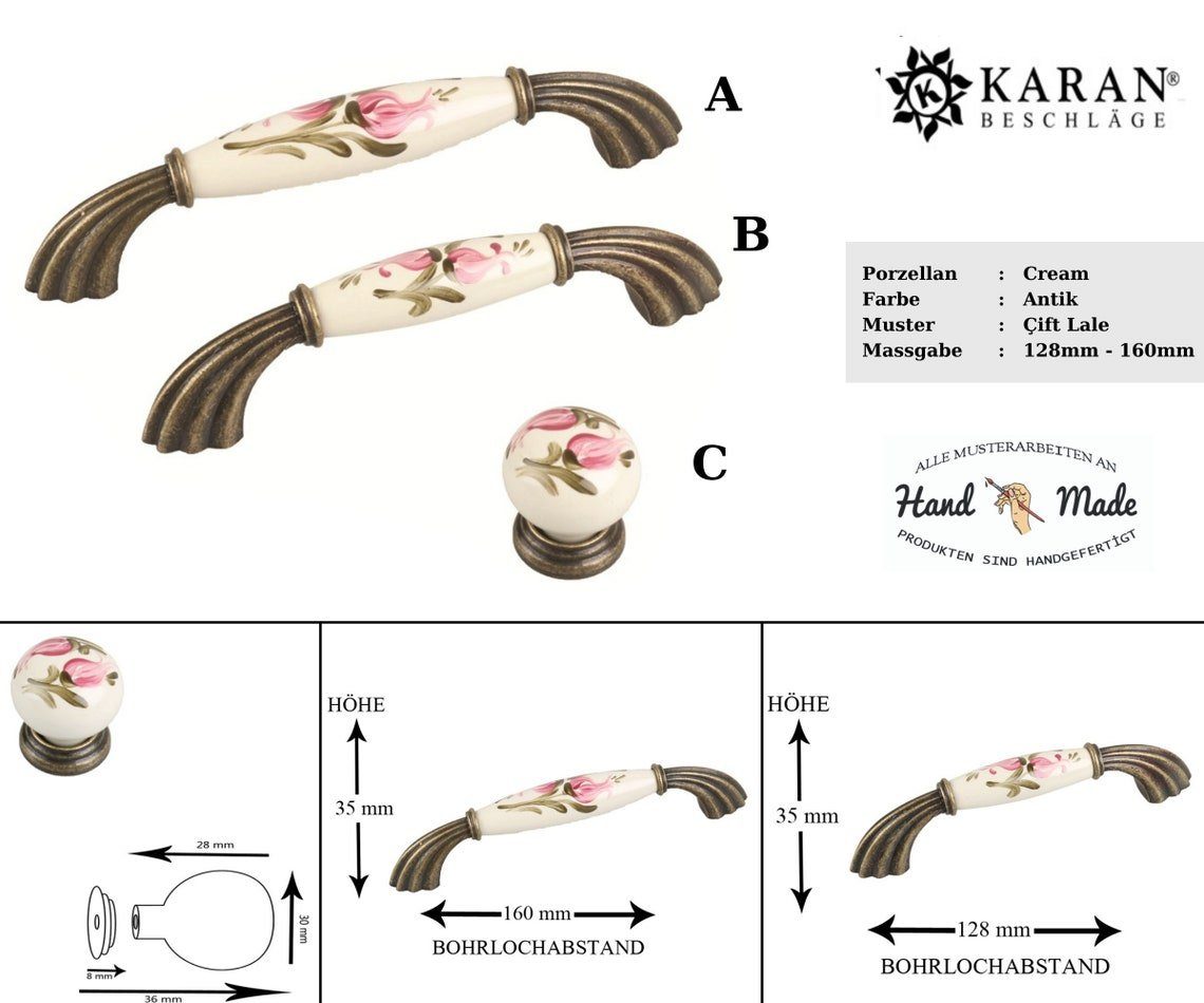 Porzellan Handbemalt BESCHLÄGE Schrankgriff, Möbelgriff Möbelgriff, Schubladengriff, KARAN