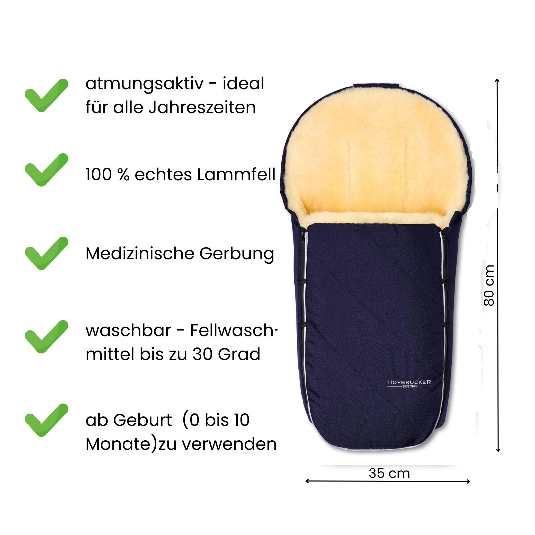 Hofbrucker seit 1948 Fußsack Lammfell-Fußsack Toni für Babyschalen