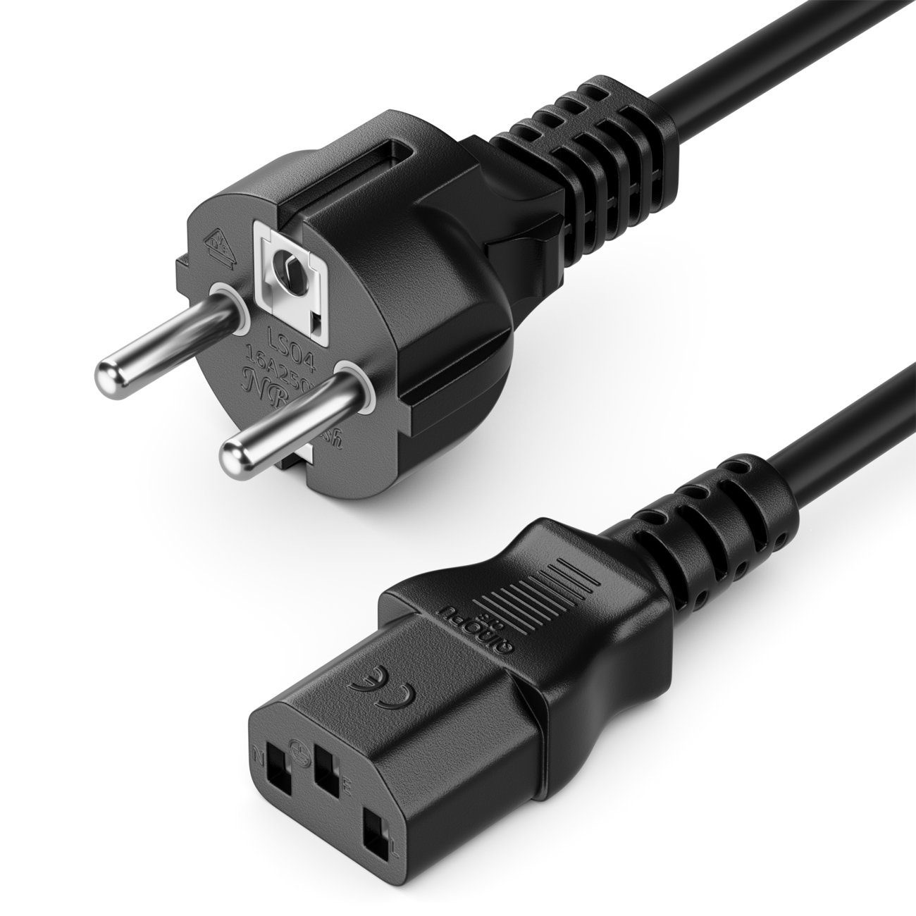 deleyCON 2m Stromkabel Schutzkontakt Typ F (CEE 7/4) auf C13 Buchse Stromkabel