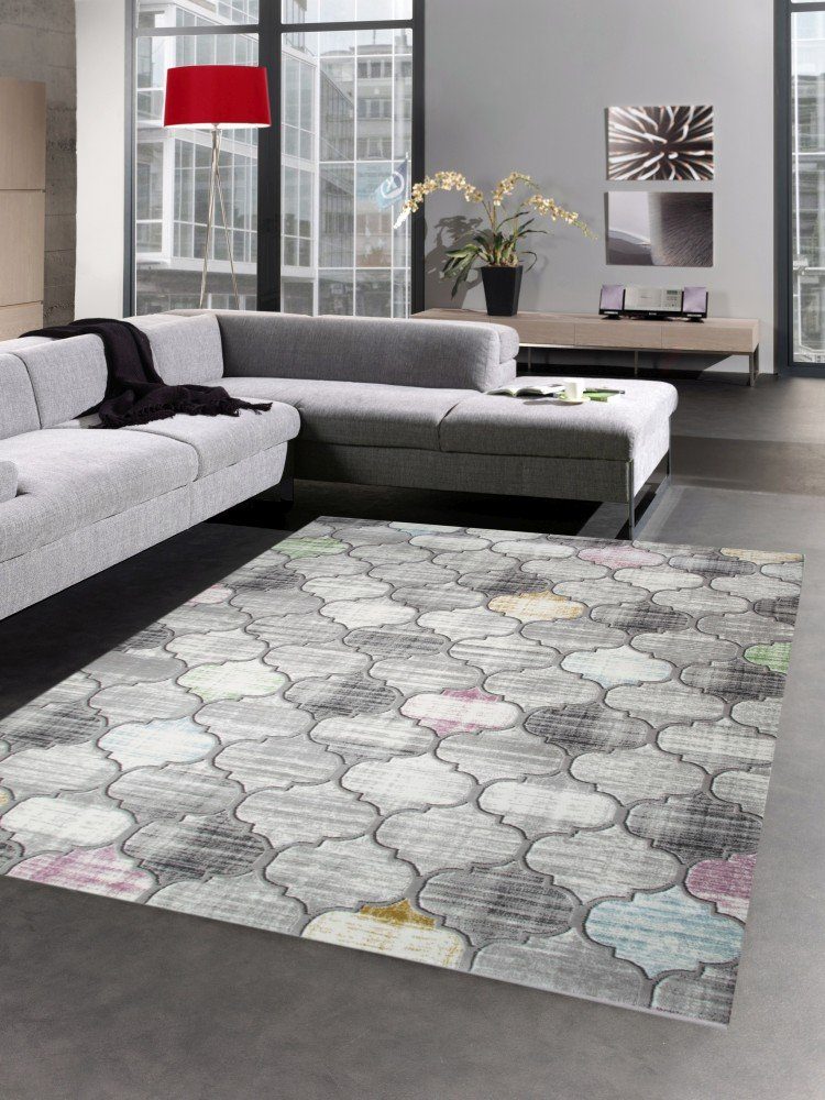 Teppich Moderner Teppich Kurzflor Teppich mm grau Wohnzimmerteppich bunt Carpetia, Höhe: rechteckig, Muster, 11 marokkanisches