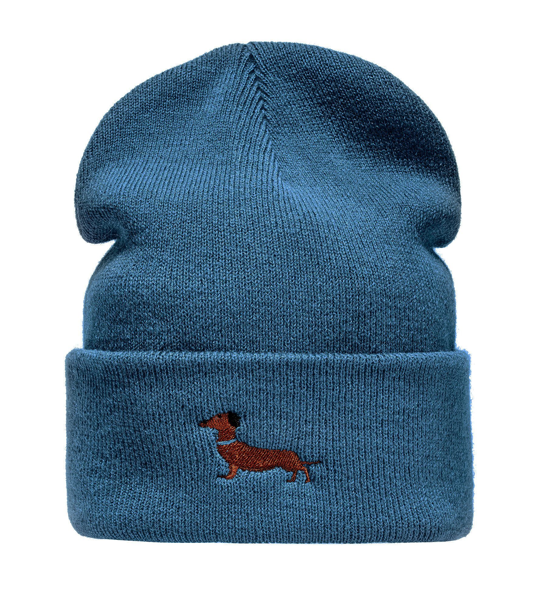 Baddery Beanie Strickmütze: "Dackel" - Geschenk für Hundebesitzer Jäger Geschenke, hochwertiger doppellagiger Strick, Stick-Motiv, One Size