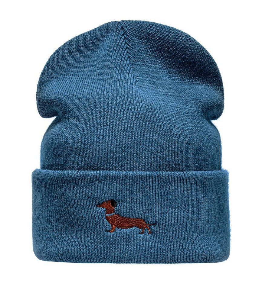 Baddery Beanie Strickmütze: "Dackel" - Geschenk für Hundebesitzer Jäger Geschenke, hochwertiger doppellagiger Strick, Stick-Motiv, One Size