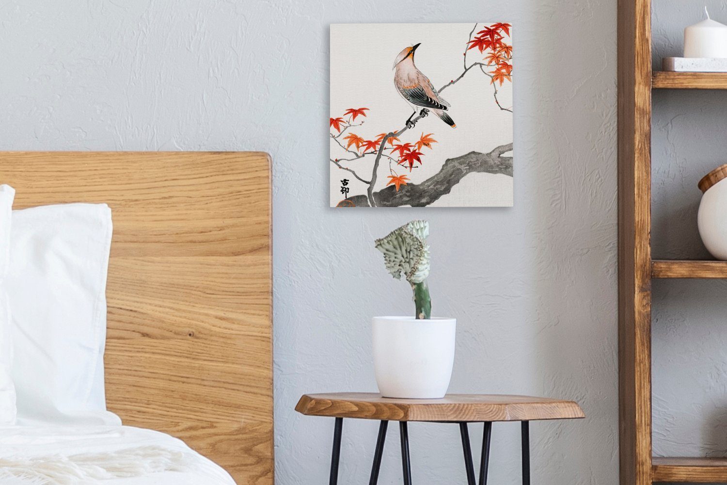 Japanischer St), (1 - Leinwand Vintage für OneMillionCanvasses® Bilder Leinwandbild Vogel Schlafzimmer - - Wohnzimmer Baum Ahorn,