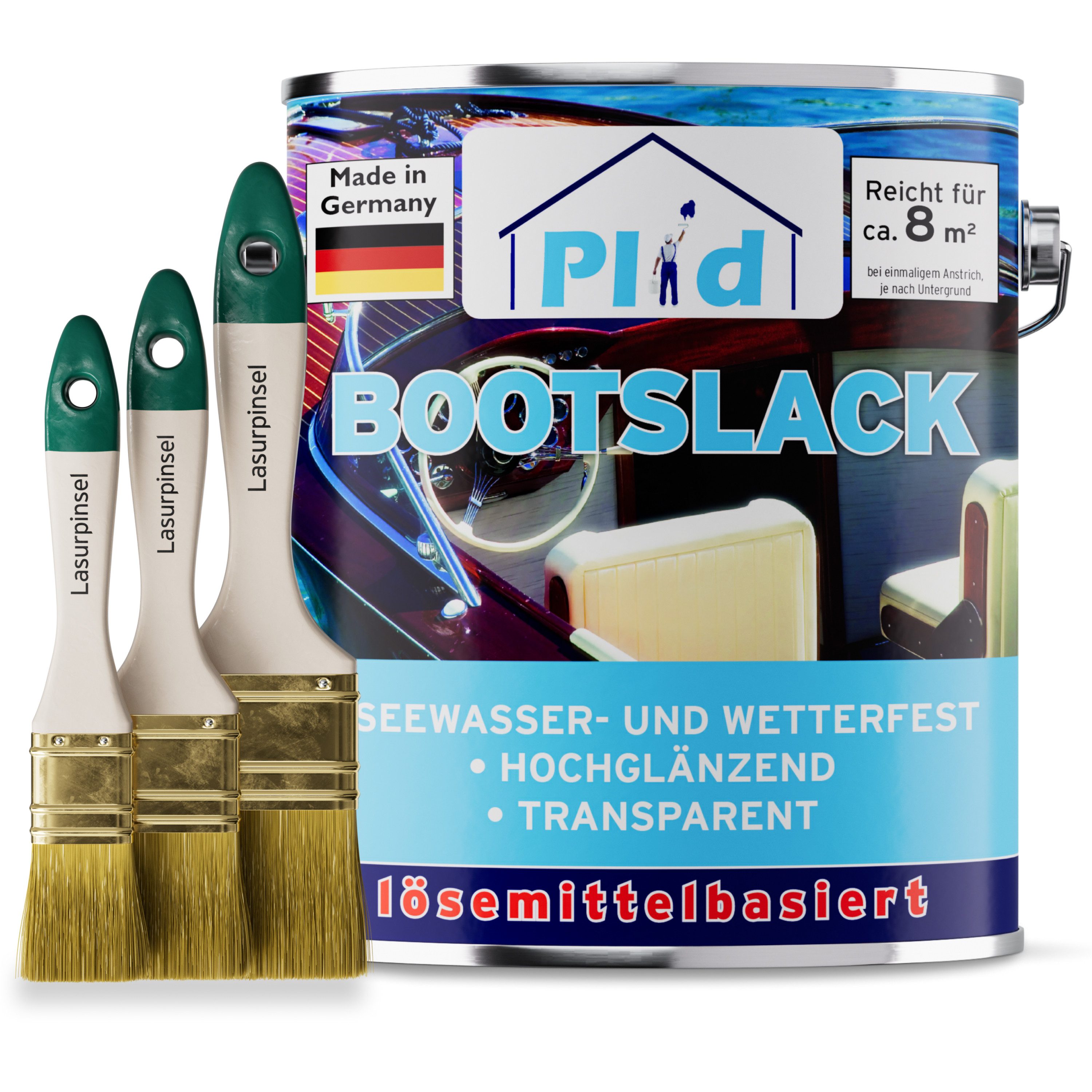 plid Klarlack Premium Bootslack Klarlack Parkettlack Holzlack Anstreichset, Schnelltrocknend