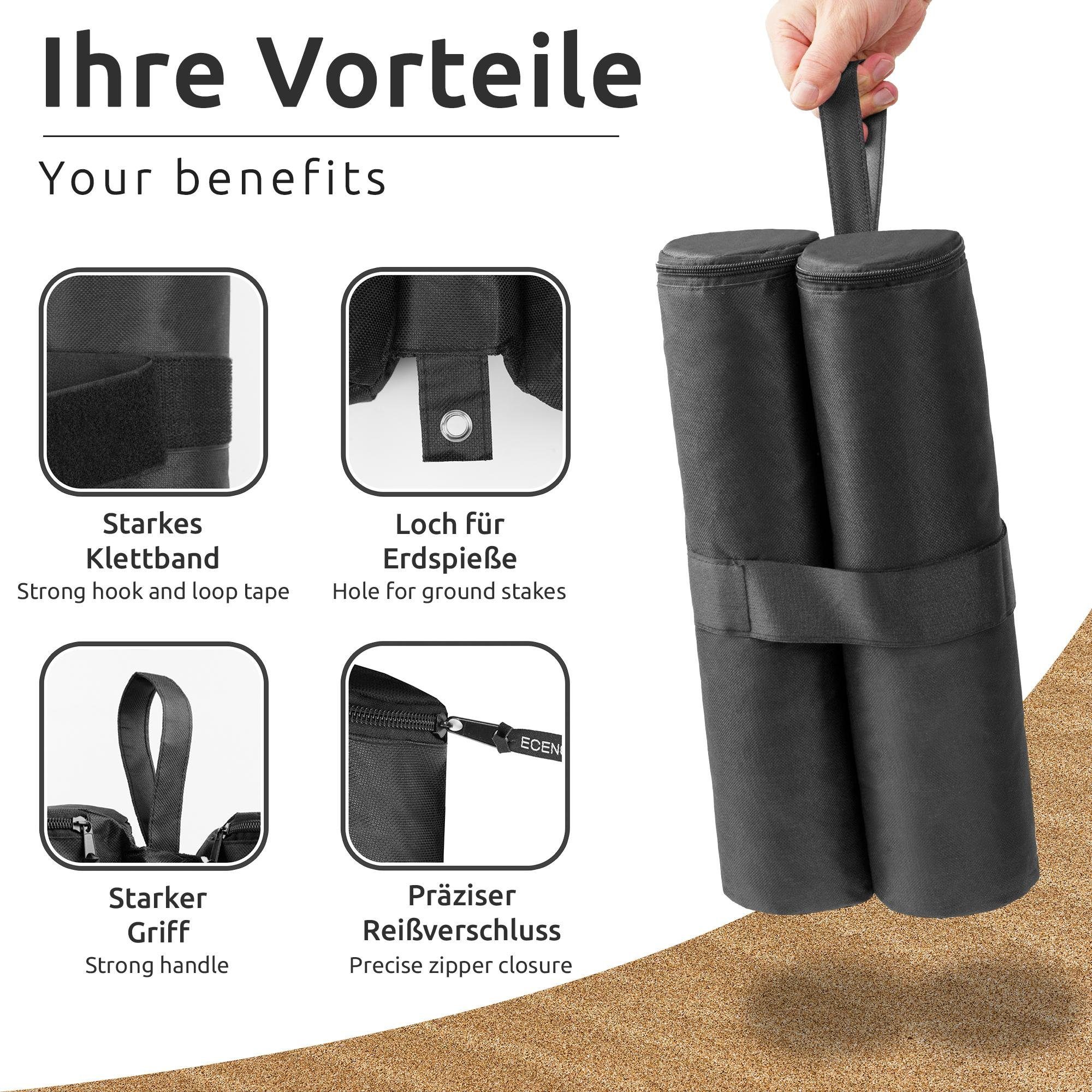 Kronenburg Pavillonballast 6er Set Pavillon Gewichte Sandsäcke – Je 13 Kg Füllvolumen, Aus 600D Polyester, Schwarz Pavillon 2x3 M Wasserdicht