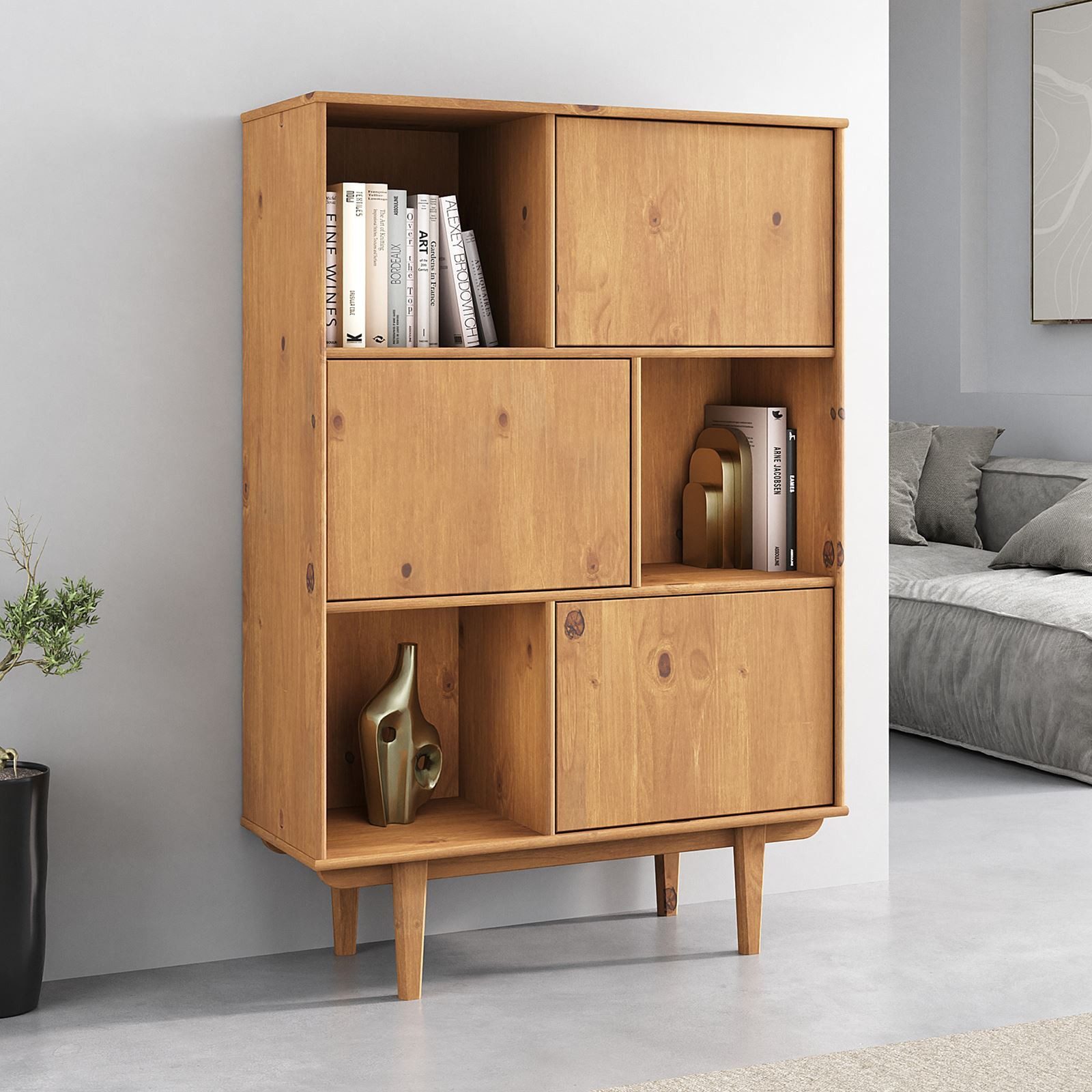 IDIMEX Highboard SIMONA, Wohnzimmerschrank offene Fächer & 3 Türen Massivho günstig online kaufen