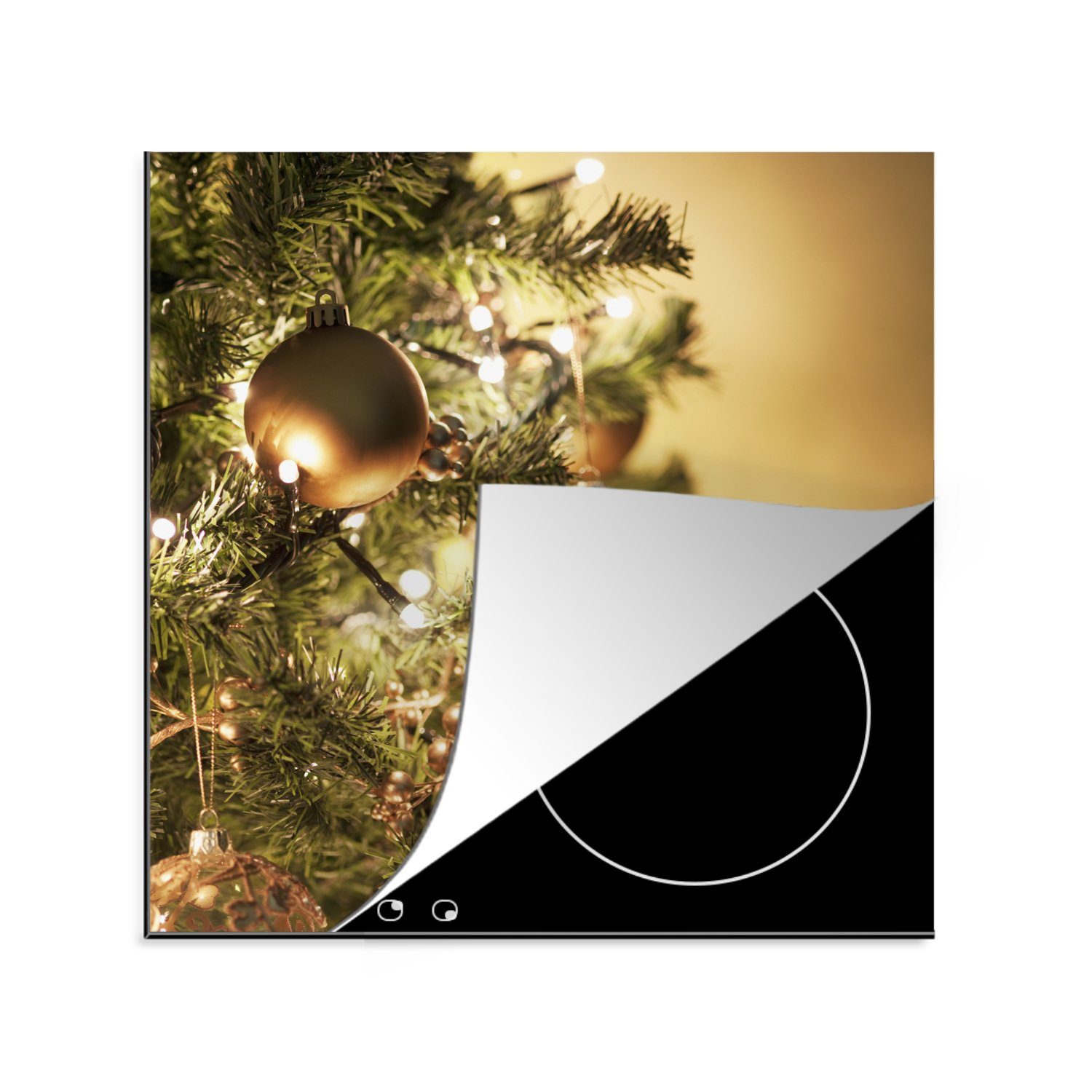 MuchoWow Herdblende-/Abdeckplatte Ein Weihnachtsbaum mit bunten Kugeln, Vinyl, (1 tlg), 78x78 cm, Ceranfeldabdeckung, Arbeitsplatte für küche