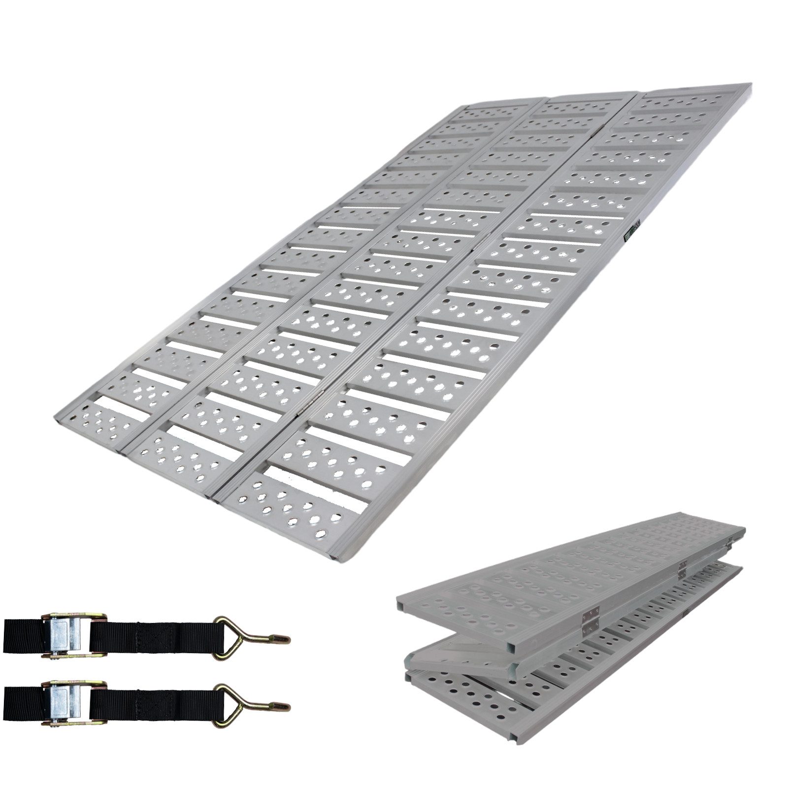 TRUTZHOLM Auffahrrampe 3-fach DREIBREIT 255cm Tragkraft 1020kg Alu grau gelocht und gerillt (Produkt, 1-St), Verrutschen