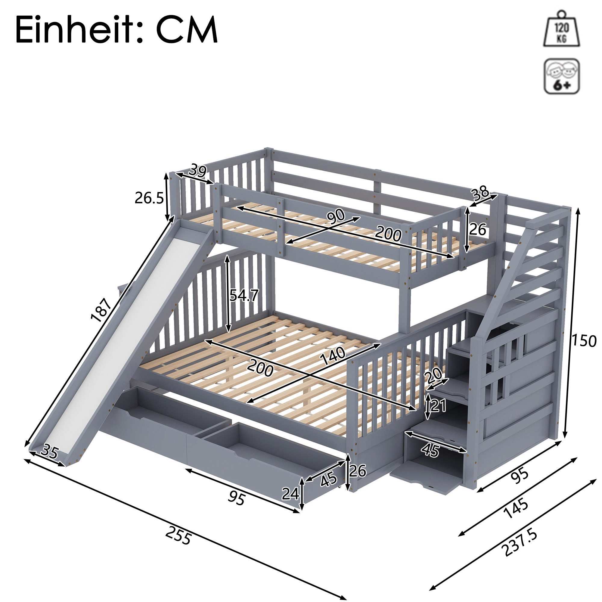 TavilaEcon Etagenbett Kinderbett, Jugendbett mit 2 günstig online kaufen