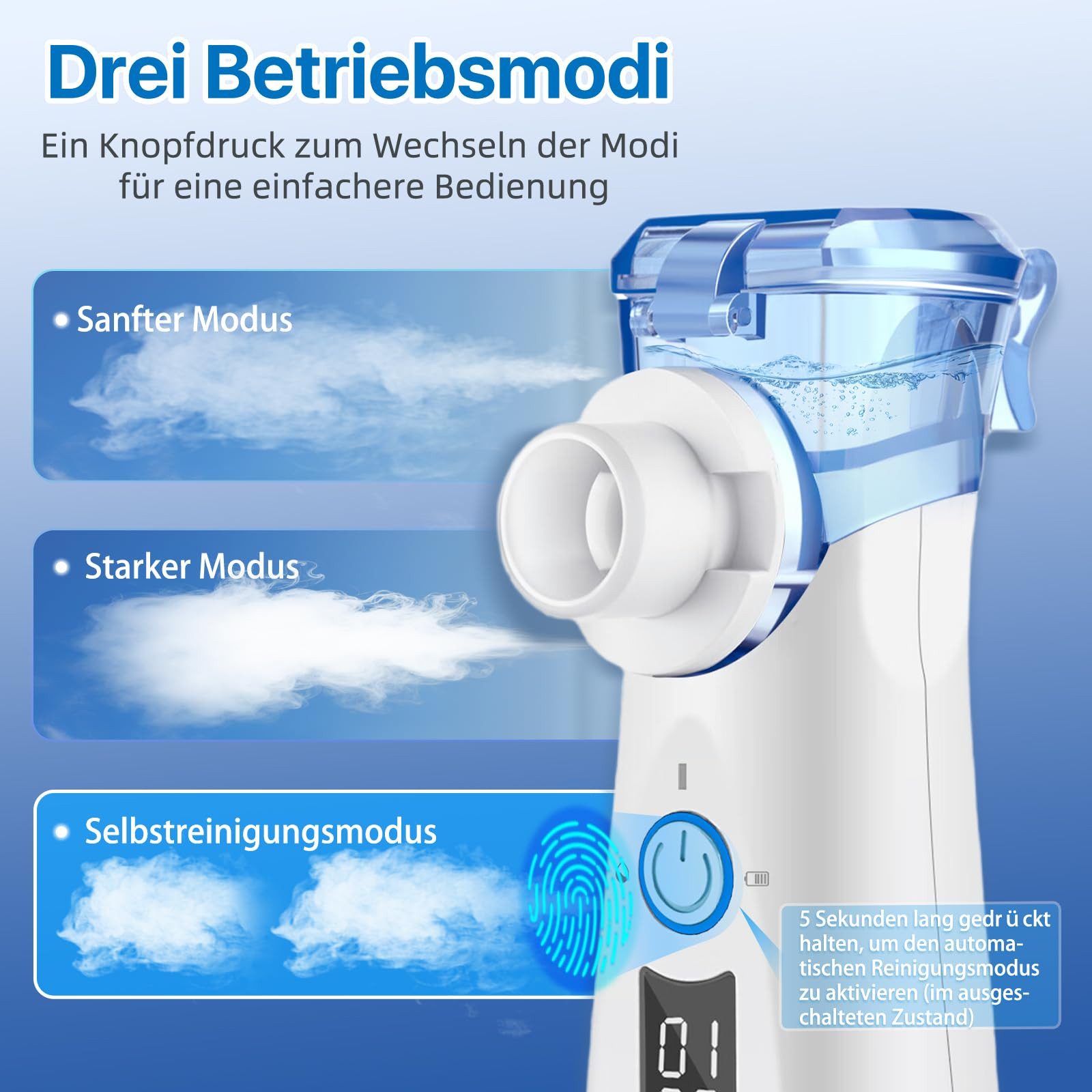 AIBISTAR Inhalationsgerät Digitaler Mesh-Inhalierer,Vernebler für Kinder und Erwachsene mit LED, Set 6-tlg., 800 mAh,Geeignet für Erwachsene, Kinder & Senioren