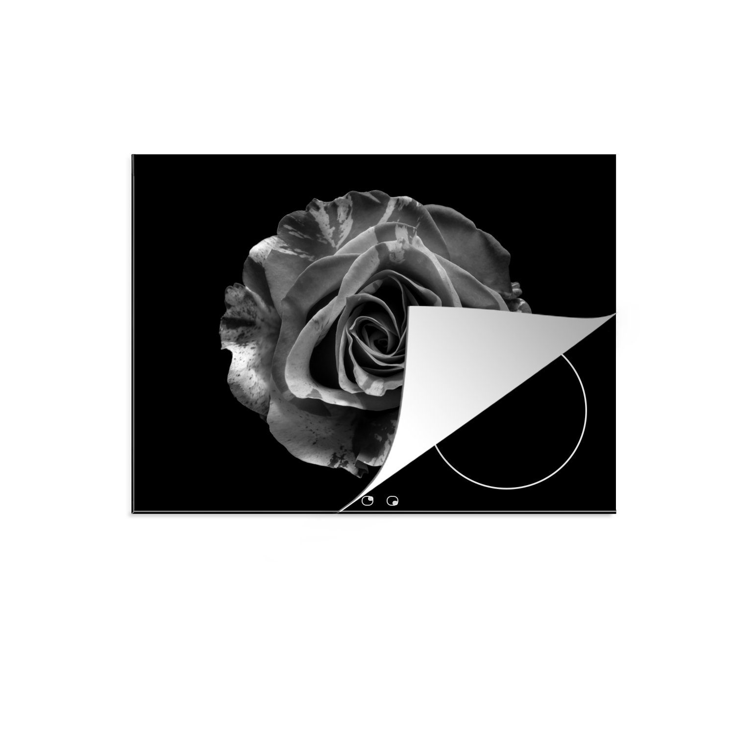 MuchoWow Herdblende-/Abdeckplatte Blumen - Induktionskochfeld, tlg), - Weiß Vinyl, Rose (1 57x51 - Ceranfeldabdeckung Induktionsschutz, Botanisch, Schwarz cm, 
