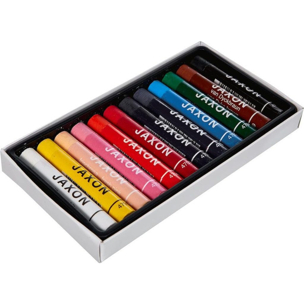 JAXON Pastellkreide JAXON Ölkreide farbsortiert 12 St., Verpackt in einem Karton-Etui für einfache Aufbewahrung und Schutz.