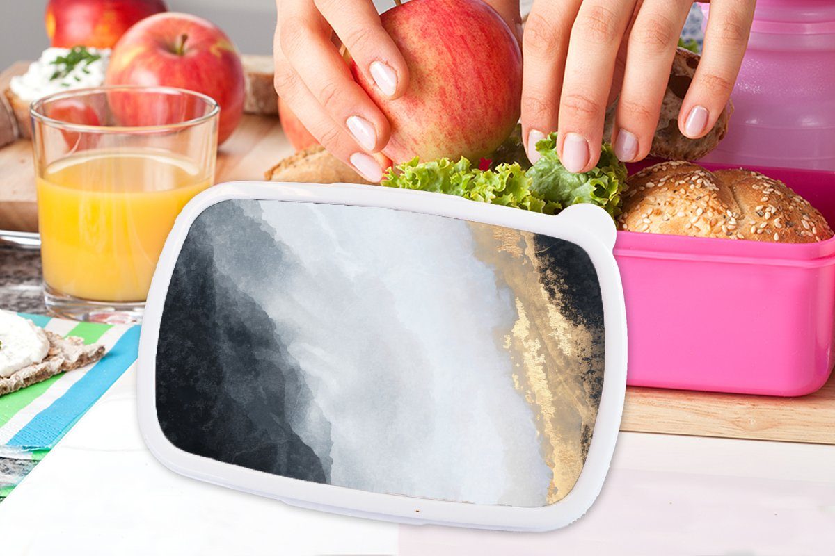 MuchoWow Lunchbox - Erwachsene, Abstrakt Marmor, Schwarz Kunststoff, - Mädchen, Brotbox - Kinder, Farbe - Gold Kunststoff Brotdose (2-tlg), für rosa Snackbox