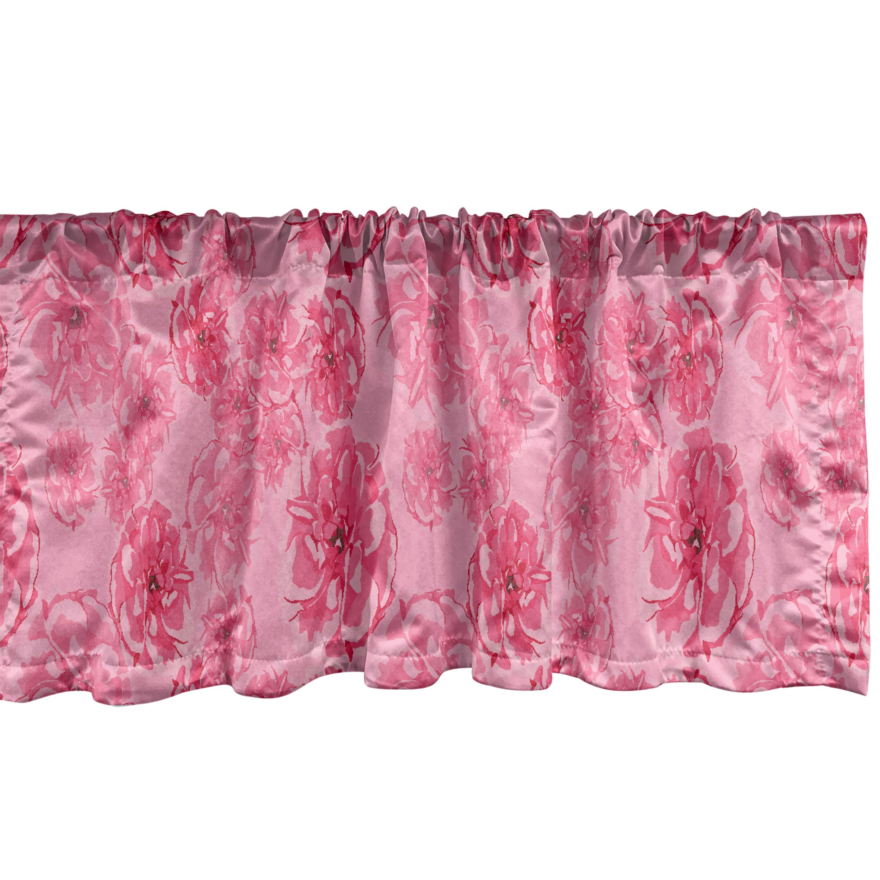 Scheibengardine Vorhang Volant für Küche Schlafzimmer Dekor mit Stangentasche, Abakuhaus, Microfaser, Blumen Rose Muster in Aquarell
