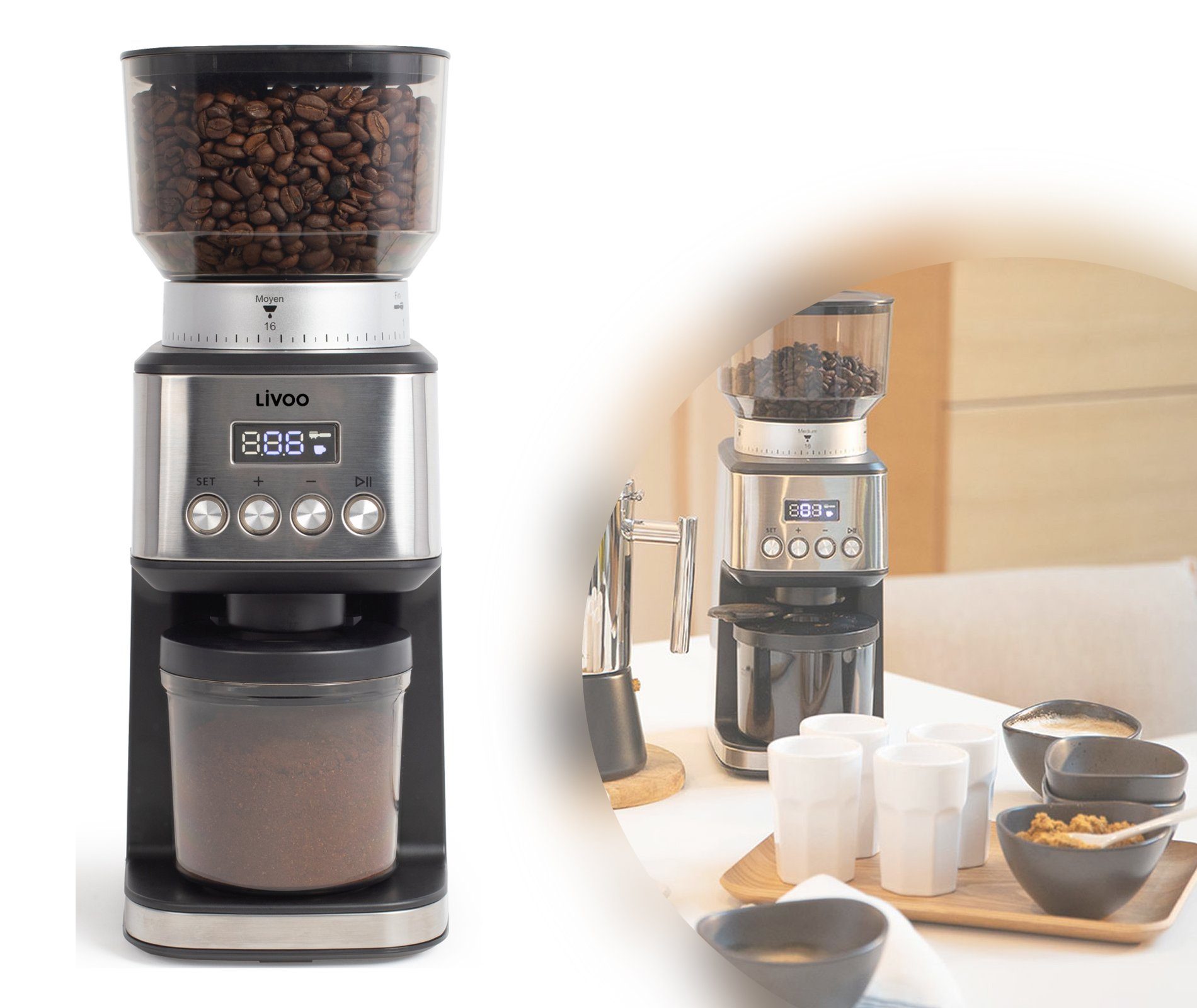 LIVOO Kaffeemühle LIVOO Kaffeemühle elektrisch mit Mahlwerk Kapazität 10 Tassen 180