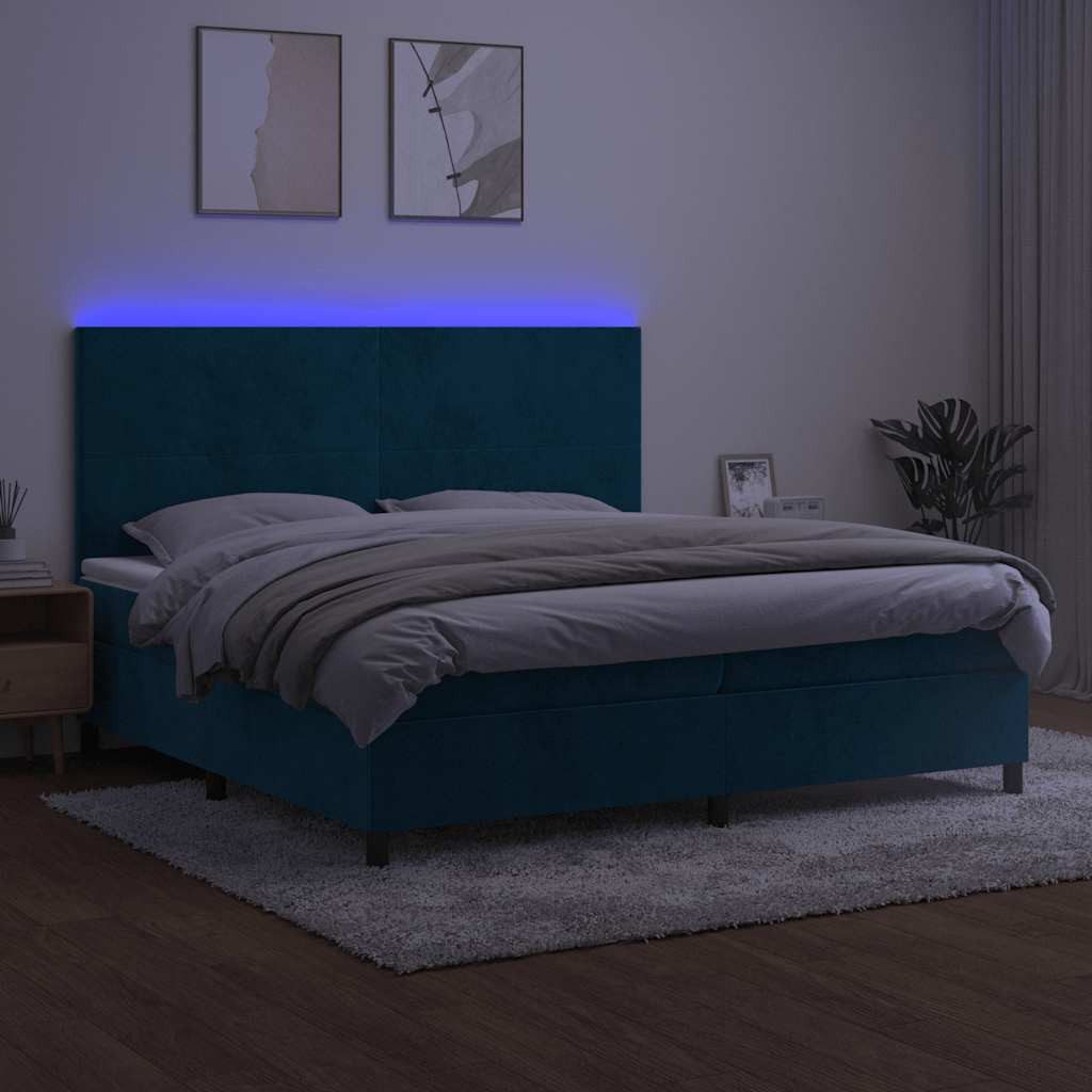 vidaXL Bett Boxspringbett mit Matratze & LED Dunkelblau 200x200 cm Samt