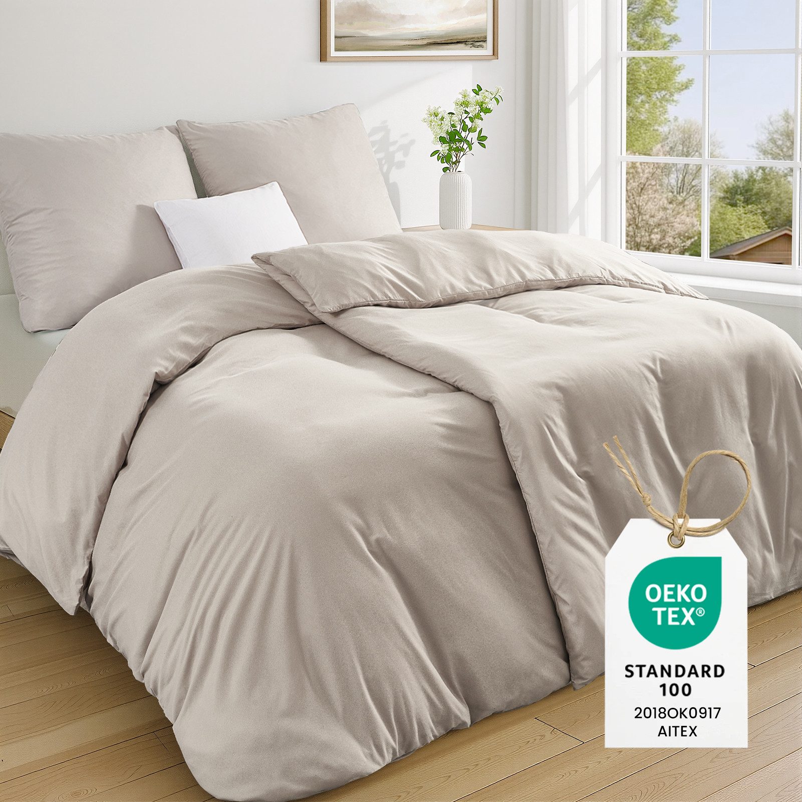 Topfinel Bettwäsche 135 x 200 4 teilig Leicht flanell mit reißverschluss kühlend bügelfrei, 90g/m² Flanell und Mikrofaser, 3 teilig, bettwäsche 240 x 220 sale einfarbig frühling sommer herbst winter