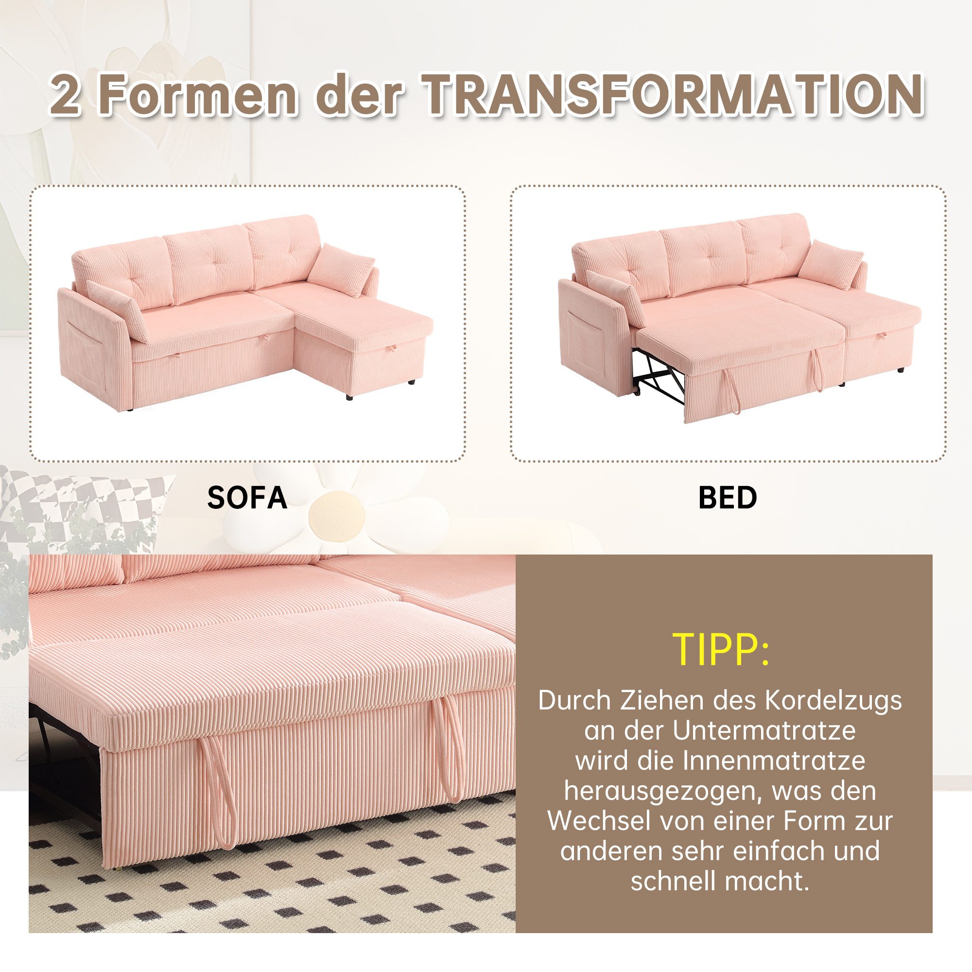 Yorbay Schlafsofa Ecksofa mit Bettfunktion und günstig online kaufen