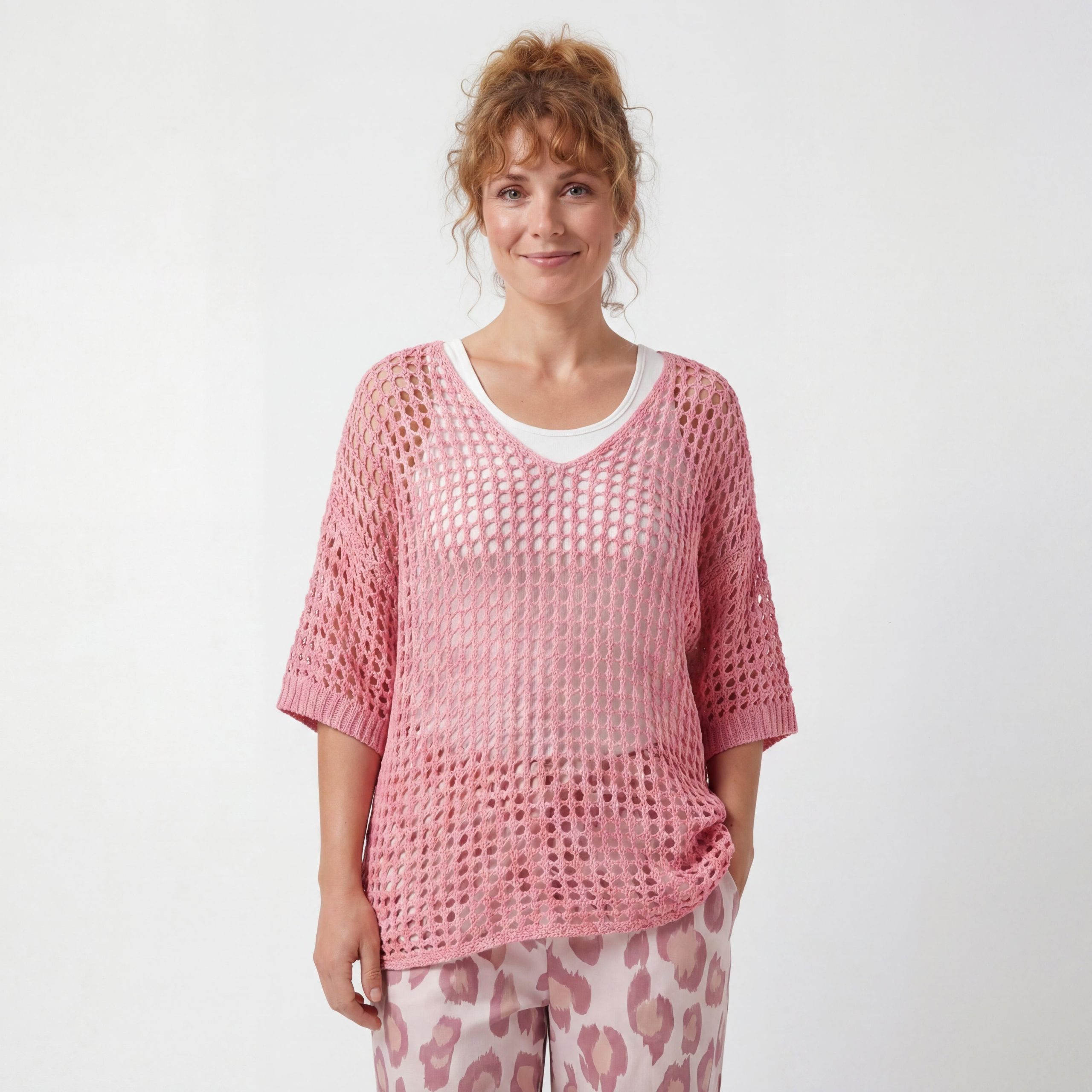 OriginalYou Strickpullover Häkeloberteil Damen Sommer Shirt Lochstrick Oversize Pullover One Size 40-46 (40-42 oversize / 44-46 regular)
