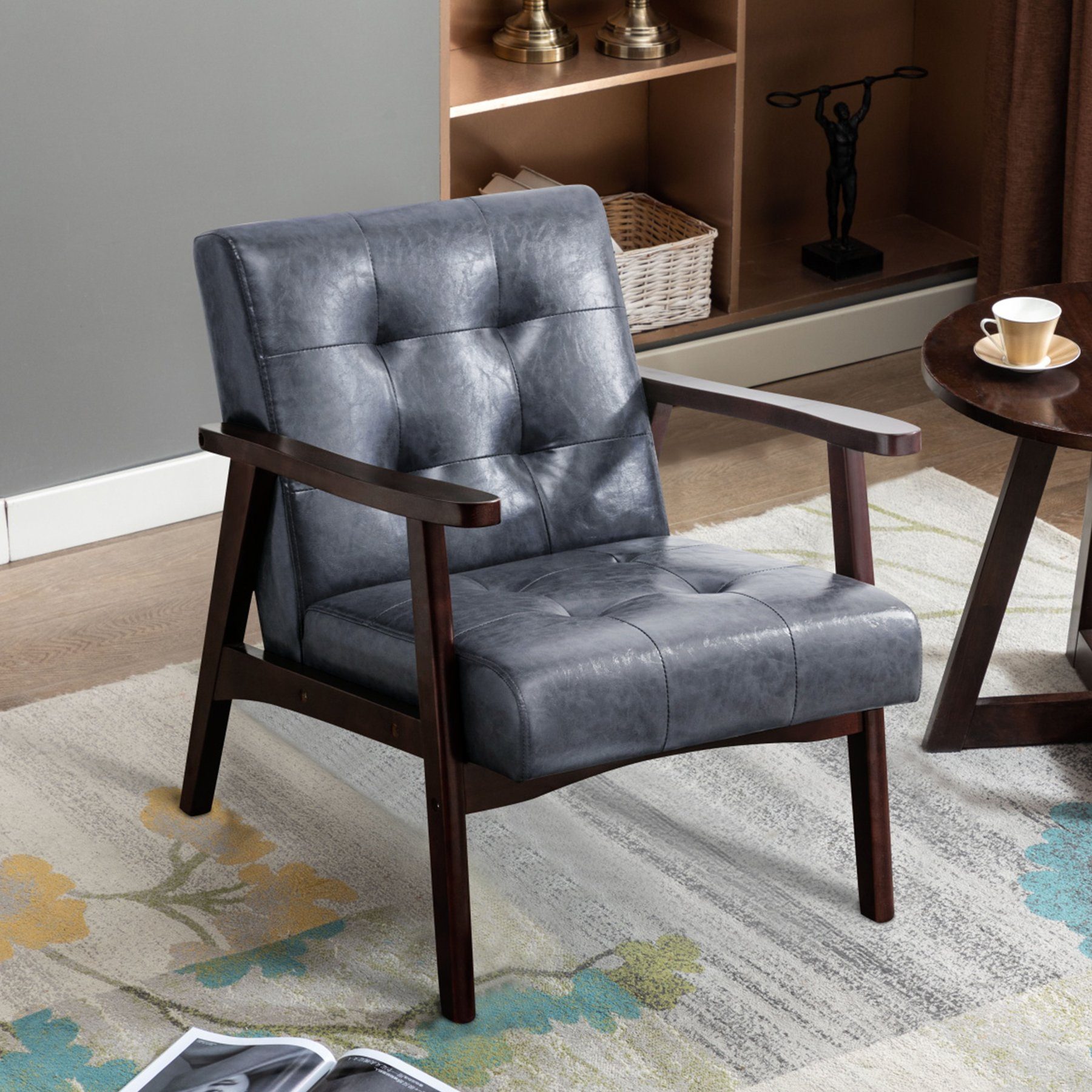 HomeMiYN Loungesessel Retro Holzsessel Loungesessel Polsterstuhl günstig online kaufen