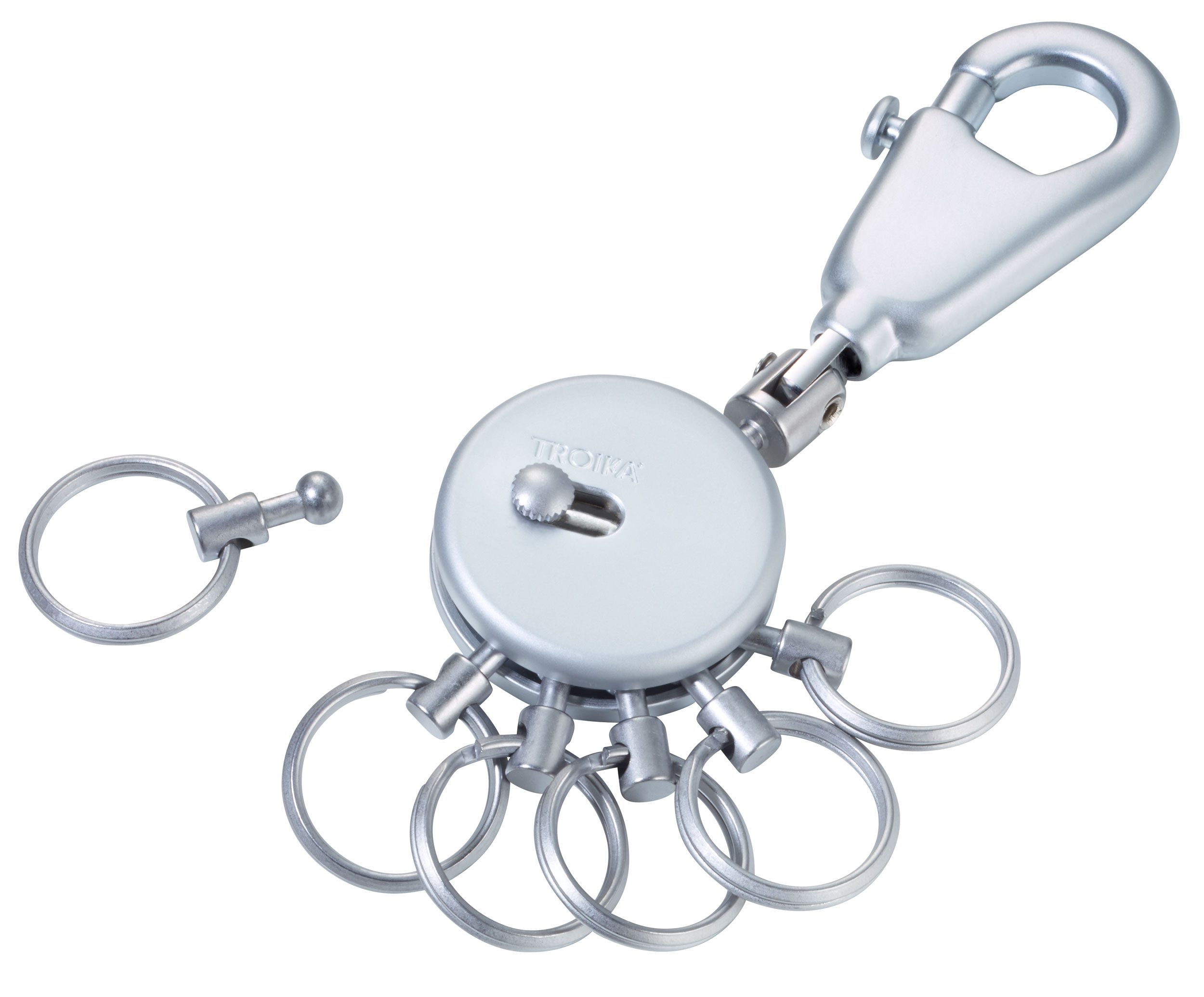 TROIKA Schlüsselanhänger PATENT mit Karabiner & 6 abnehmbaren Ringen, Metall Schlüsselorganizer, patentierter Schlüsselanhänger mit einzigartiger Funktion, in 3 Farben