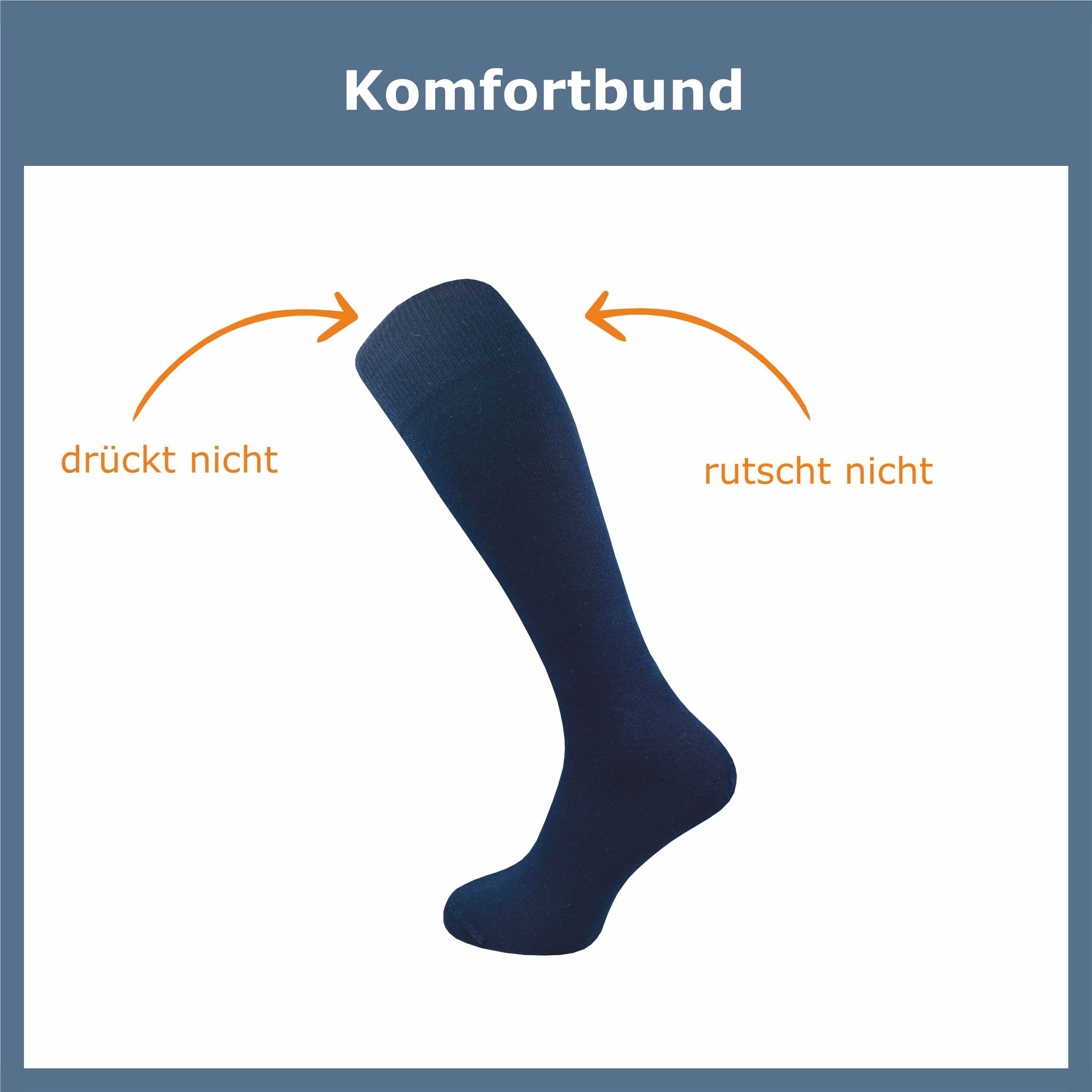 Naht Socken für speziellem nicht drückende Baumwolle Komfortbund, mit Damen - Paar) blau aus extra weich ohne der & Kniestrümpfe (4 Lange GAWILO einschneidet