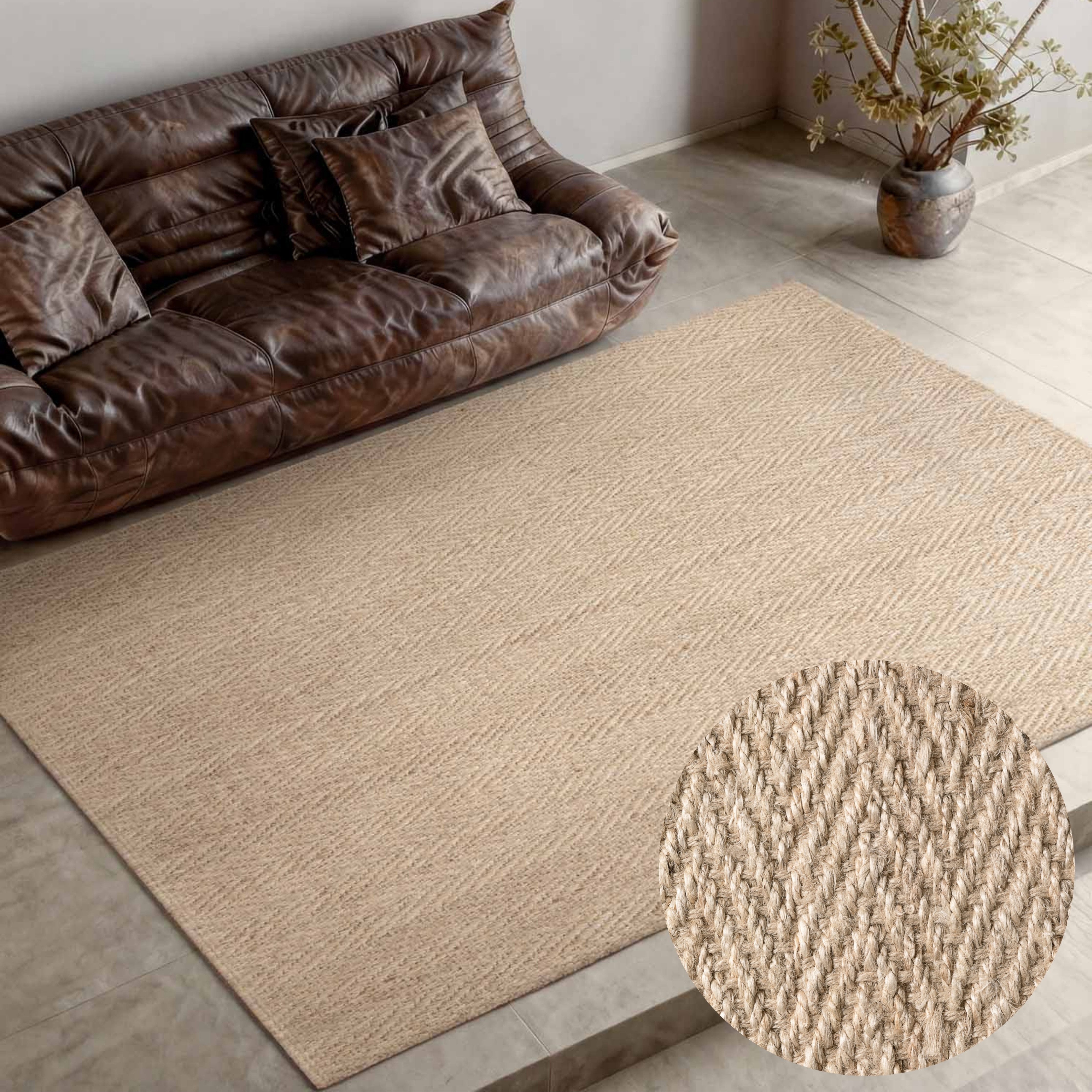 Villeroy & Boch Teppich Mirabelle, rechteckig, Höhe: 10 mm, Jute, Natur, Wohnzimmer, Esszimmer, Schlafzimmer, Fischgrätendesign