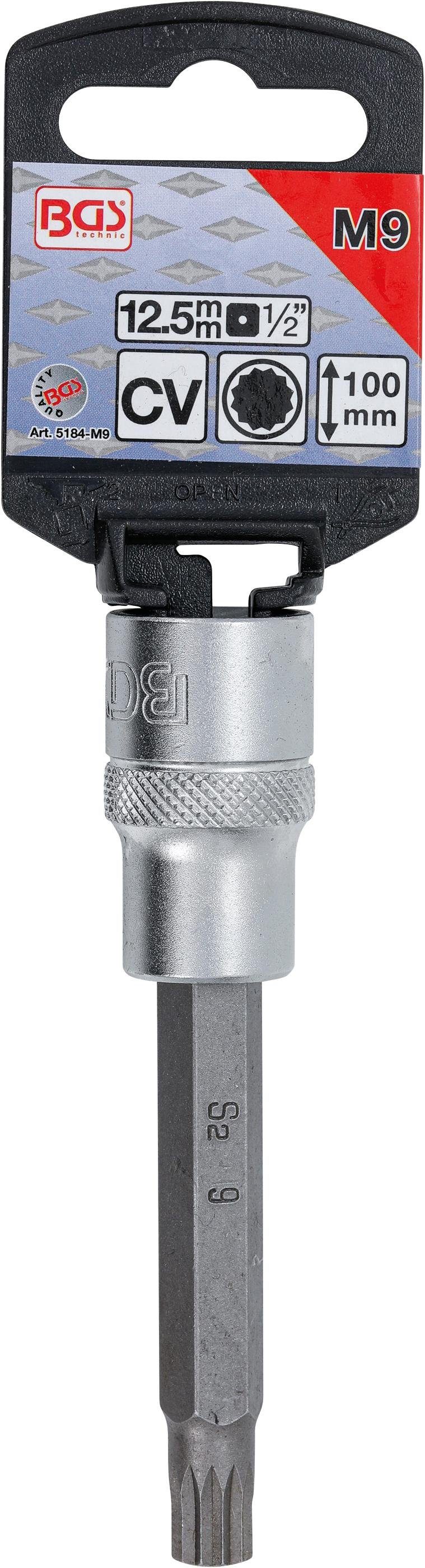 BGS technic 100 Länge Bit-Einsatz, Innenvierkant (1/2), XZN) M9 (für Bit-Schraubendreher 12,5 Innenvielzahn Antrieb mm mm,