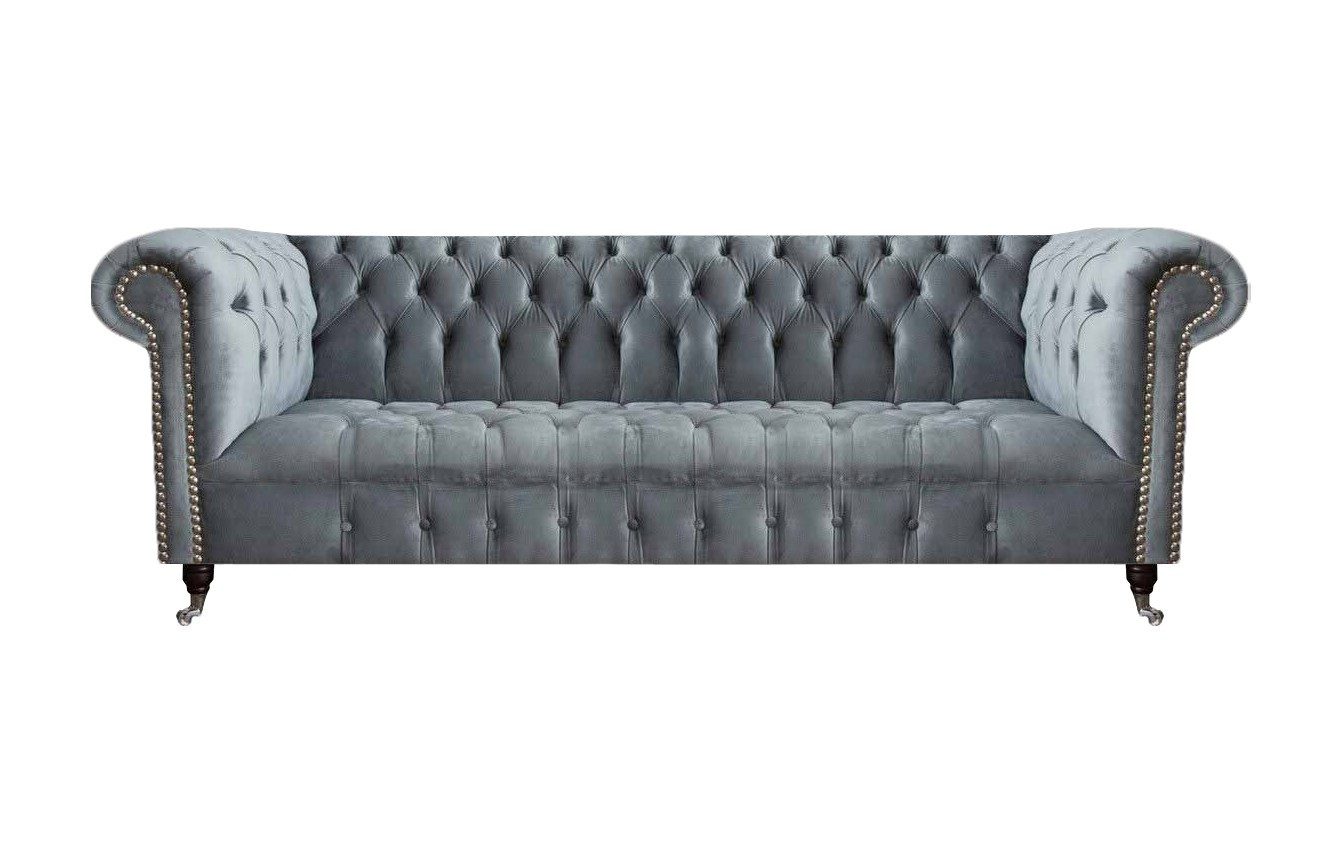 Chesterfield-Sofa Graues Chesterfield Sofa mit eleganter Polsterung und Holzfüßen