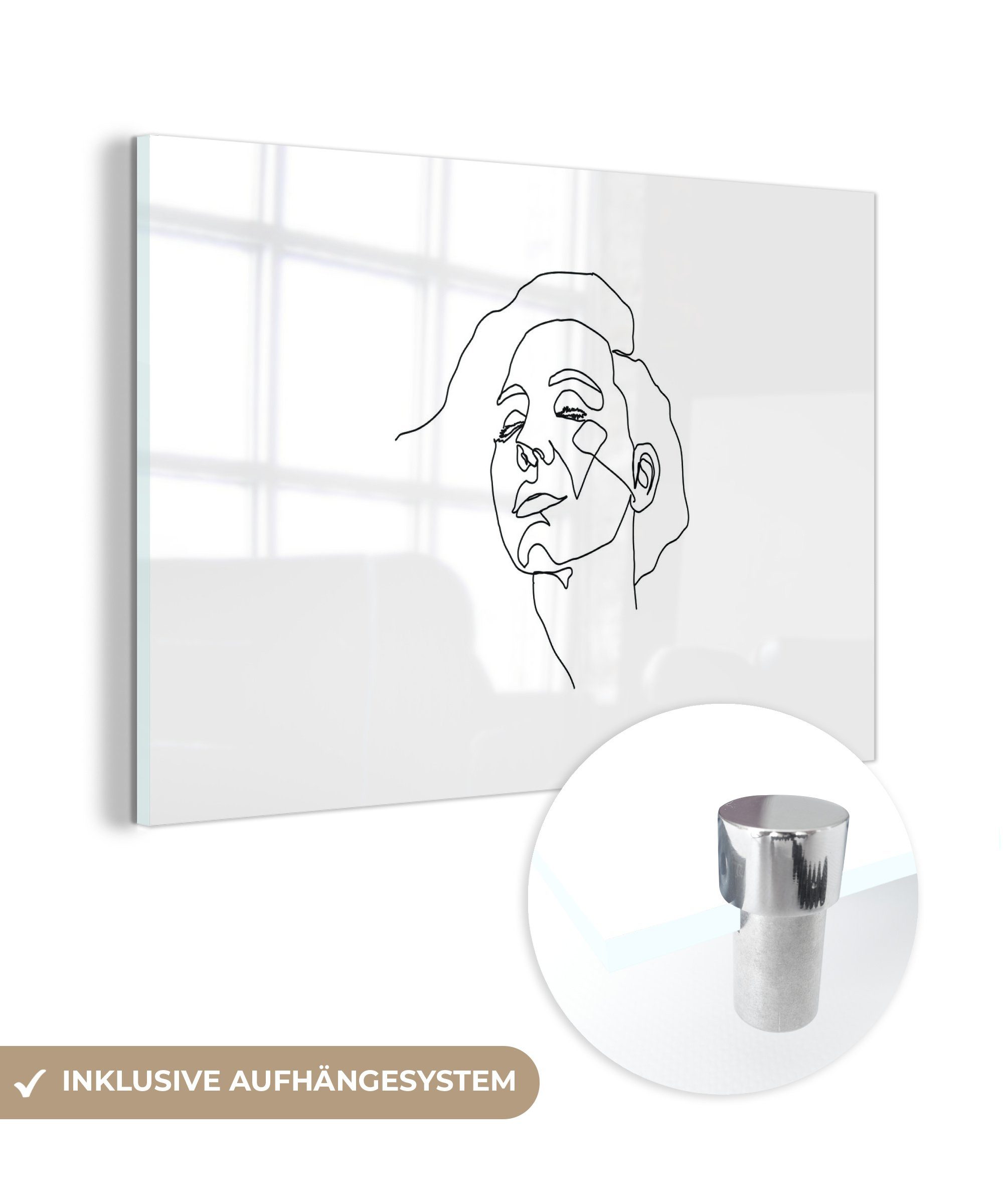MuchoWow Acrylglasbild Frau - Strichzeichnung - Schwarz - Weiß, (1 St), Acrylglasbilder Wohnzimmer & Schlafzimmer