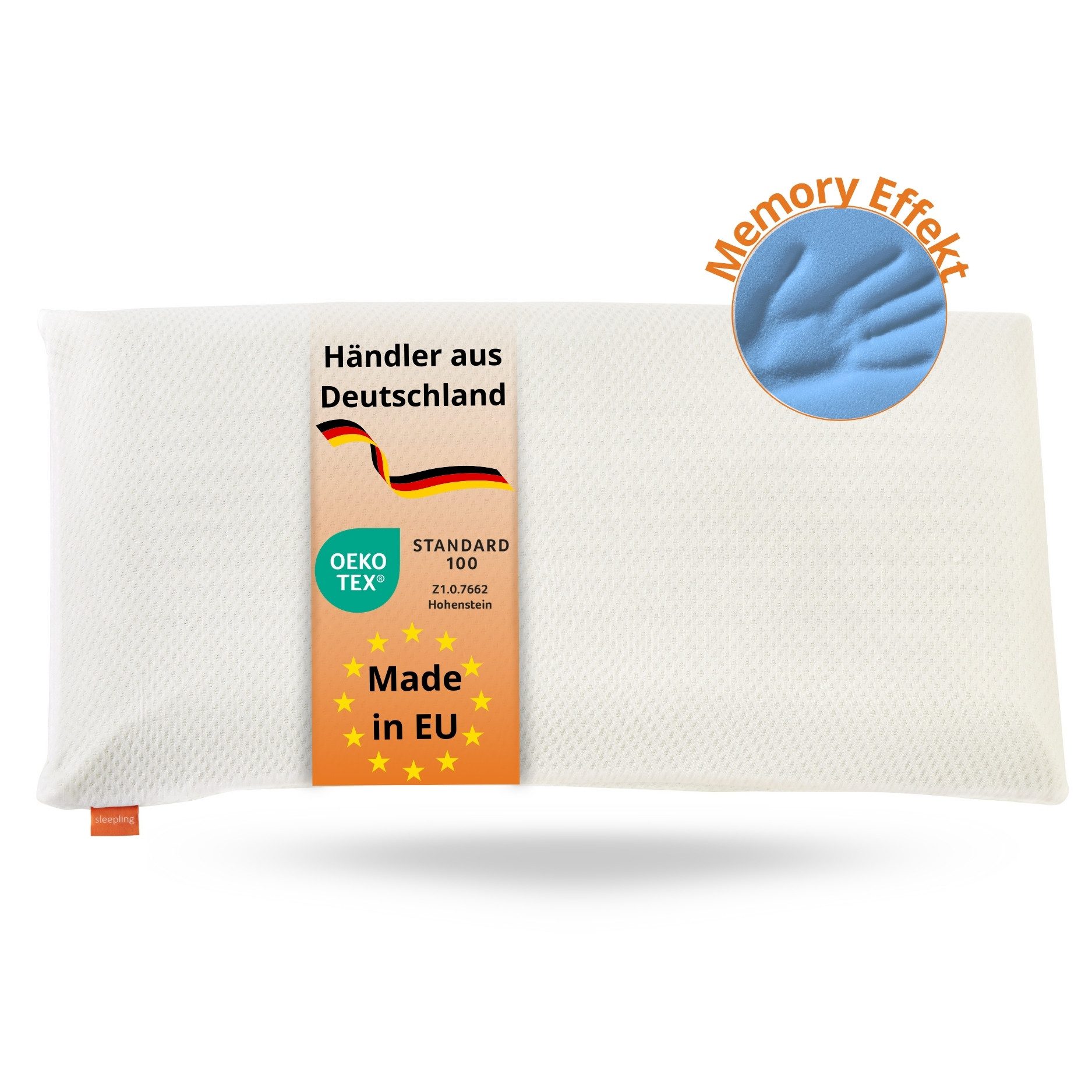sleepling Kopfkissen orthopädisches Nackenstützkissen, Bezug: Polyester, Rückenschläfer, Seitenschläfer, viscoelastisches Kopfkissen, Memory Foam, waschbar, ÖKOTEX, 40 x 80 cm